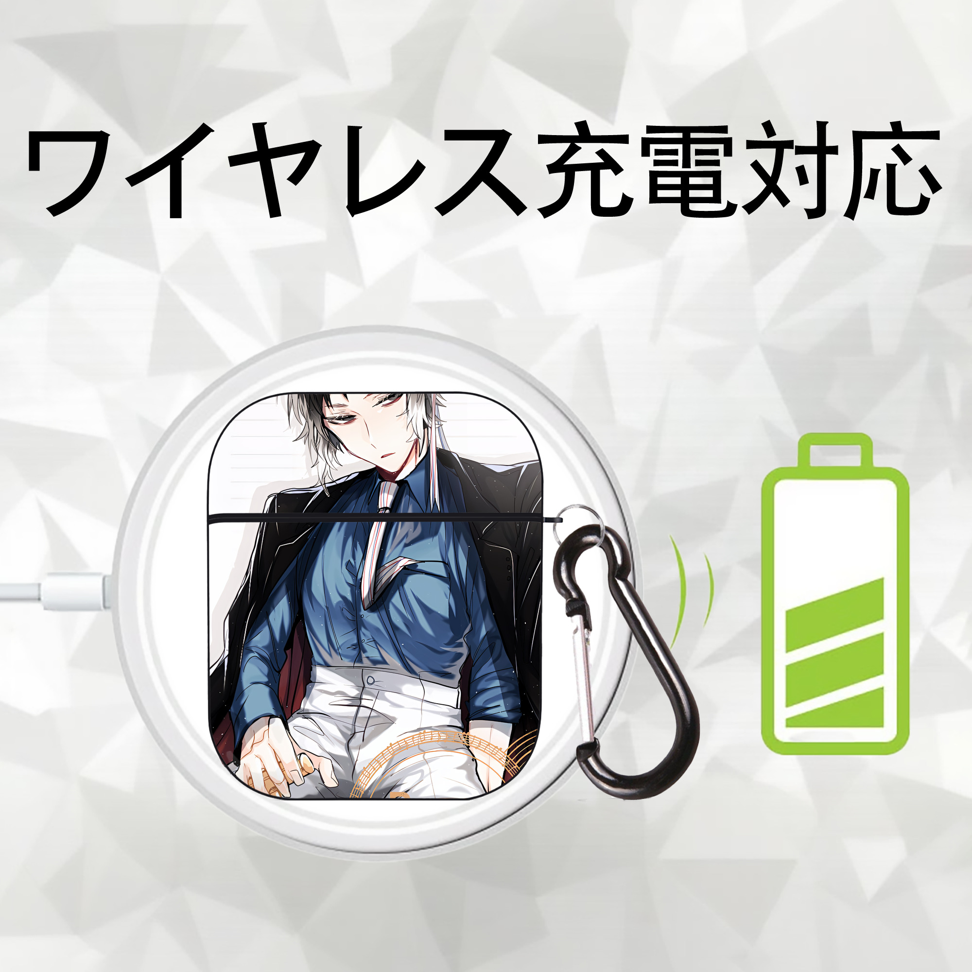 文豪ストレイドッグス Bungo Stray Dogs AirPods 第2世代保護ケース ハードシェル ブラック 耐衝撃・防指紋・カラビナ付き