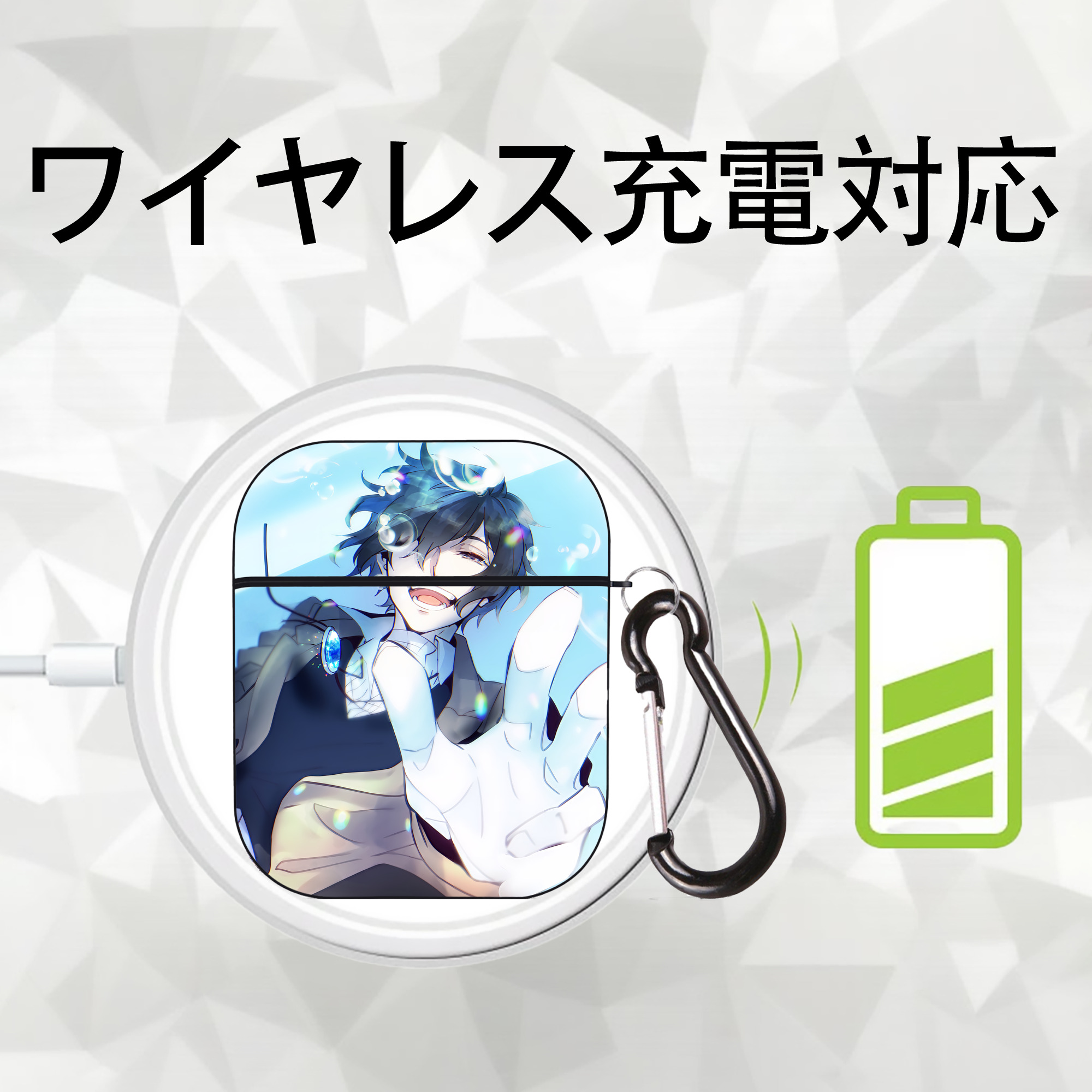 文豪ストレイドッグス Bungo Stray Dogs AirPods 第2世代保護ケース ハードシェル ブラック 耐衝撃・防指紋・カラビナ付き