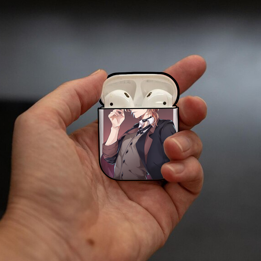 文豪ストレイドッグス Bungo Stray Dogs AirPods 第2世代保護ケース ハードシェル ブラック 耐衝撃・防指紋・カラビナ付き