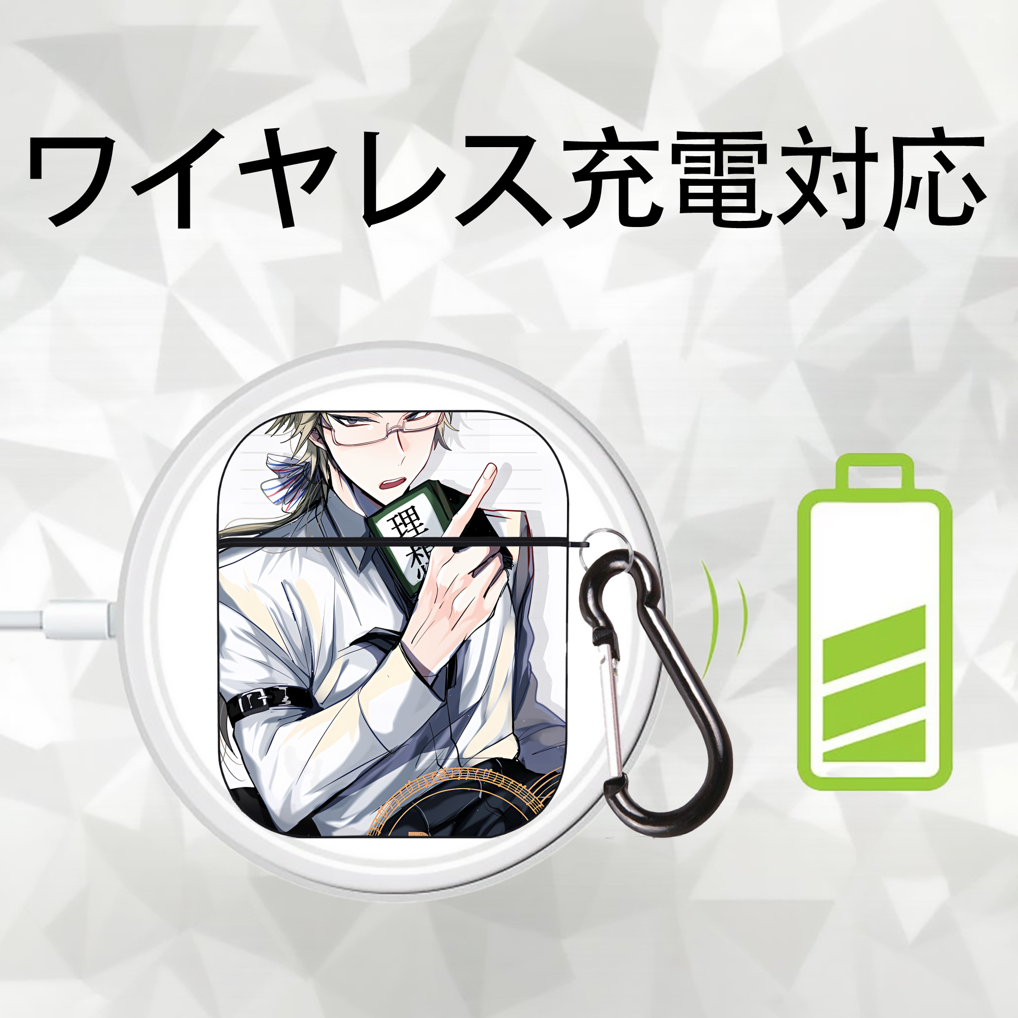 文豪ストレイドッグス Bungo Stray Dogs AirPods 第2世代保護ケース ハードシェル ブラック 耐衝撃・防指紋・カラビナ付き