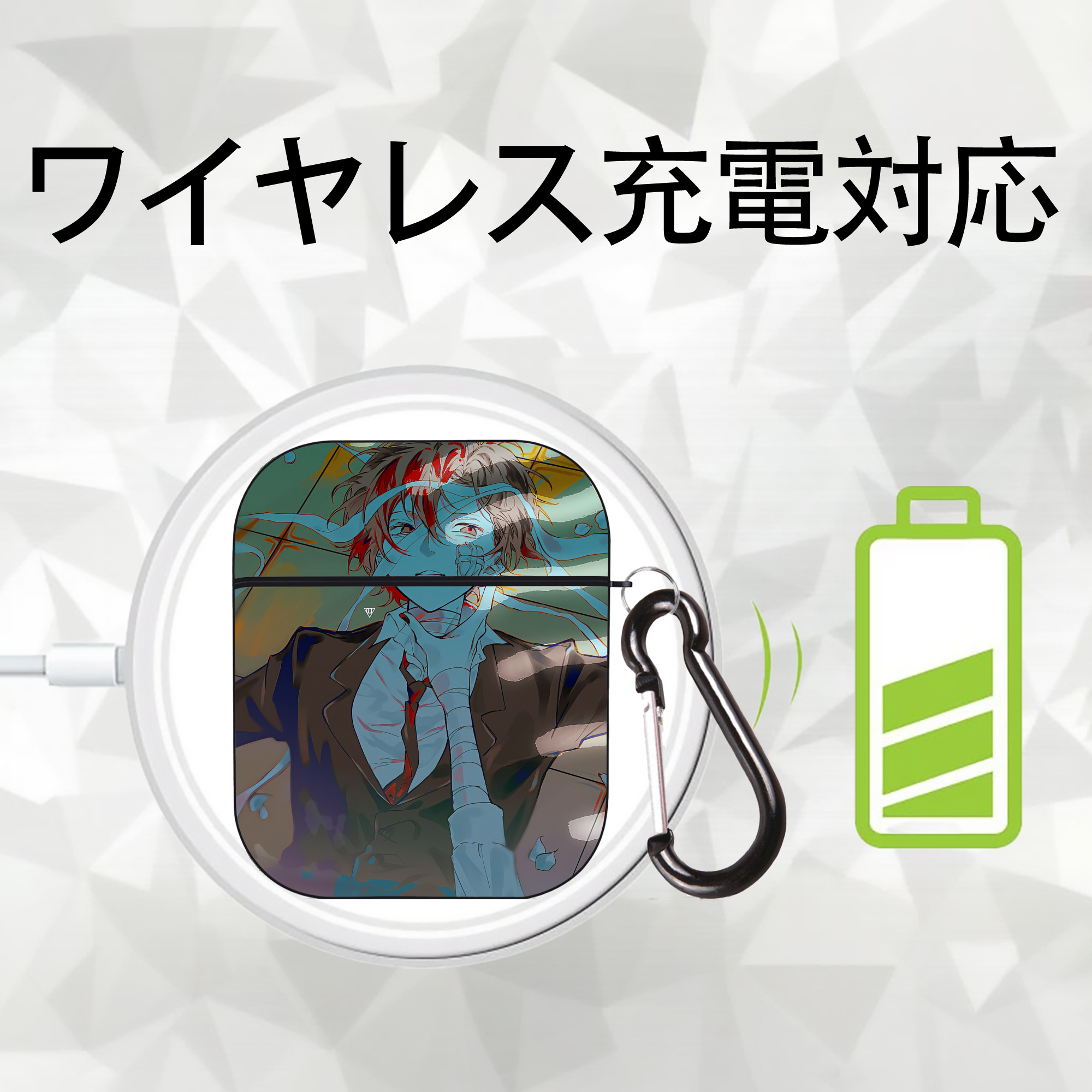 文豪ストレイドッグス Bungo Stray Dogs AirPods 第2世代保護ケース ハードシェル ブラック 耐衝撃・防指紋・カラビナ付き