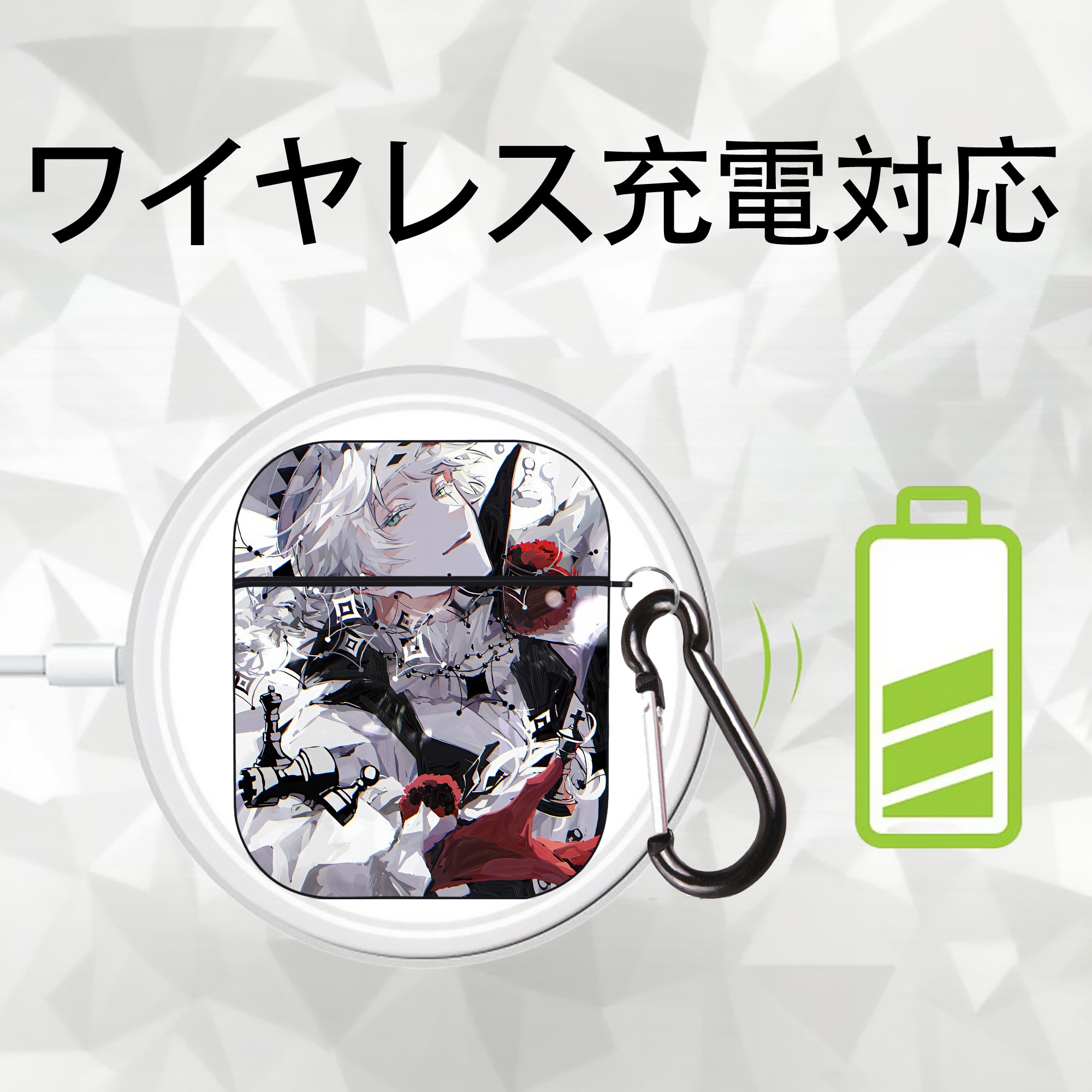 文豪ストレイドッグス Bungo Stray Dogs AirPods 第2世代保護ケース ハードシェル ブラック 耐衝撃・防指紋・カラビナ付き