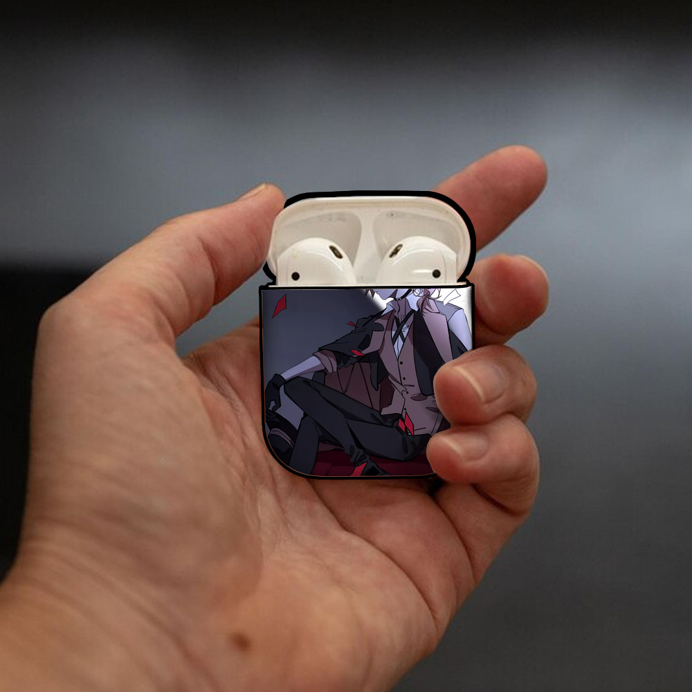 文豪ストレイドッグス Bungo Stray Dogs AirPods 第2世代保護ケース ハードシェル ブラック 耐衝撃・防指紋・カラビナ付き