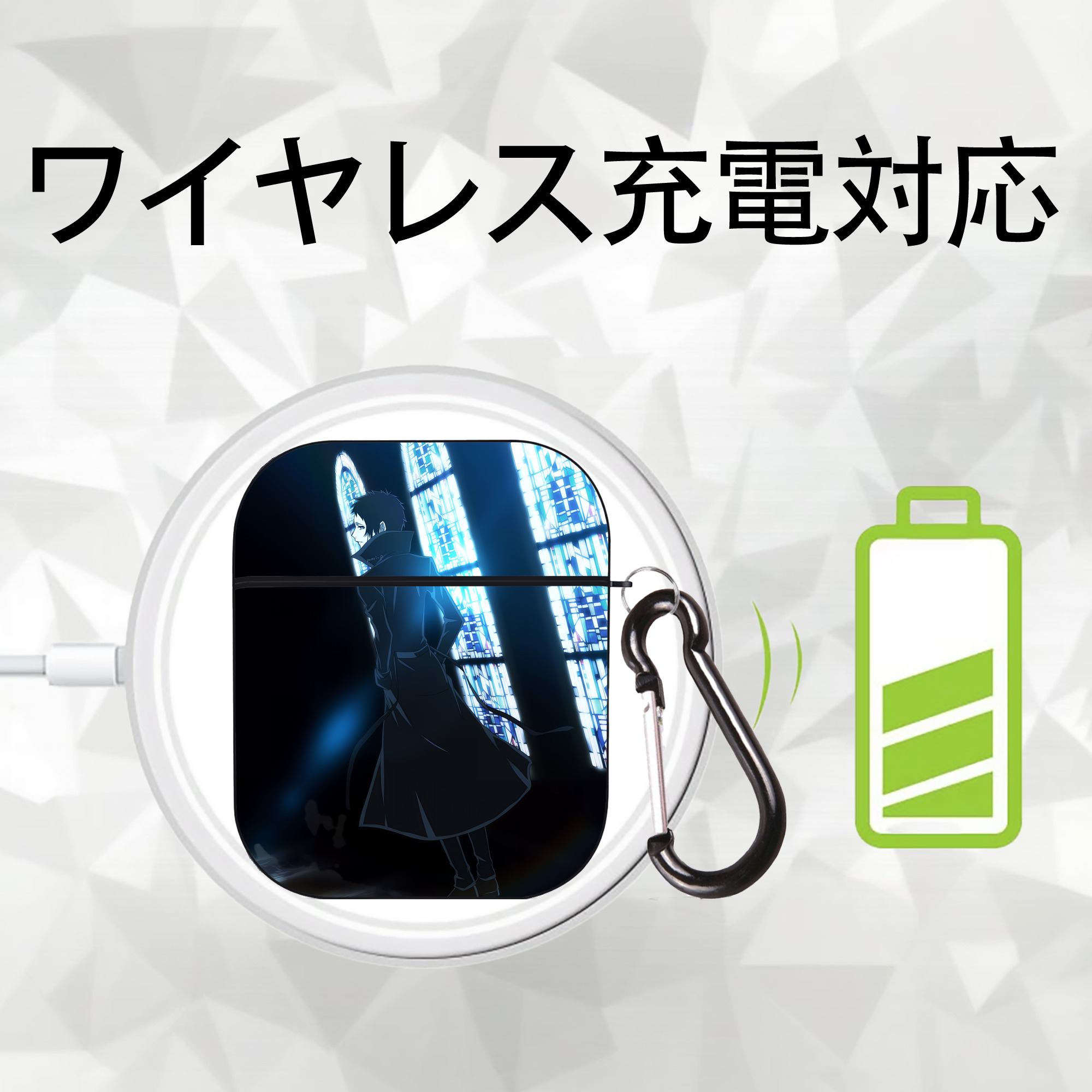 文豪ストレイドッグス Bungo Stray Dogs AirPods 第2世代保護ケース ハードシェル ブラック 耐衝撃・防指紋・カラビナ付き