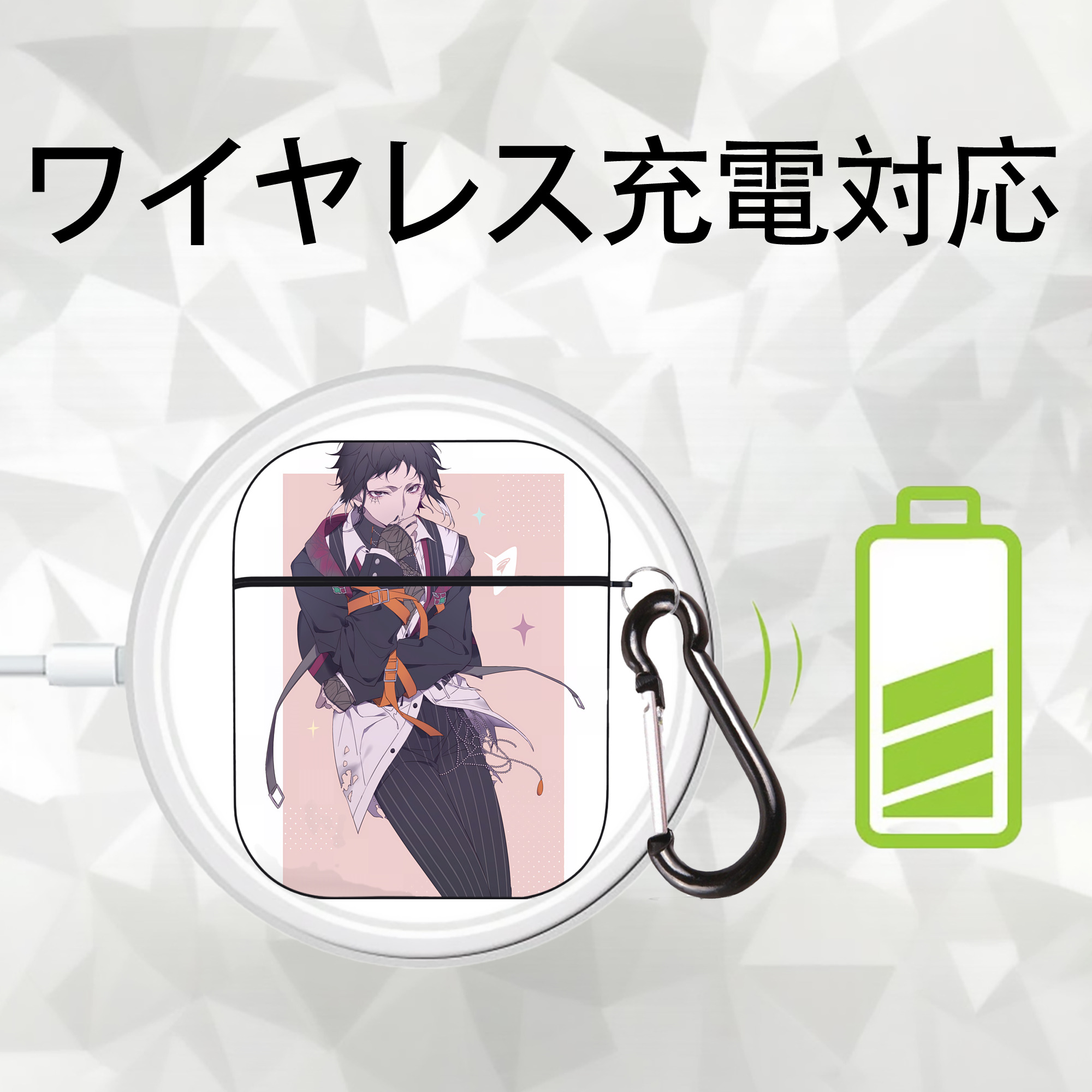 文豪ストレイドッグス Bungo Stray Dogs AirPods 第2世代保護ケース ハードシェル ブラック 耐衝撃・防指紋・カラビナ付き