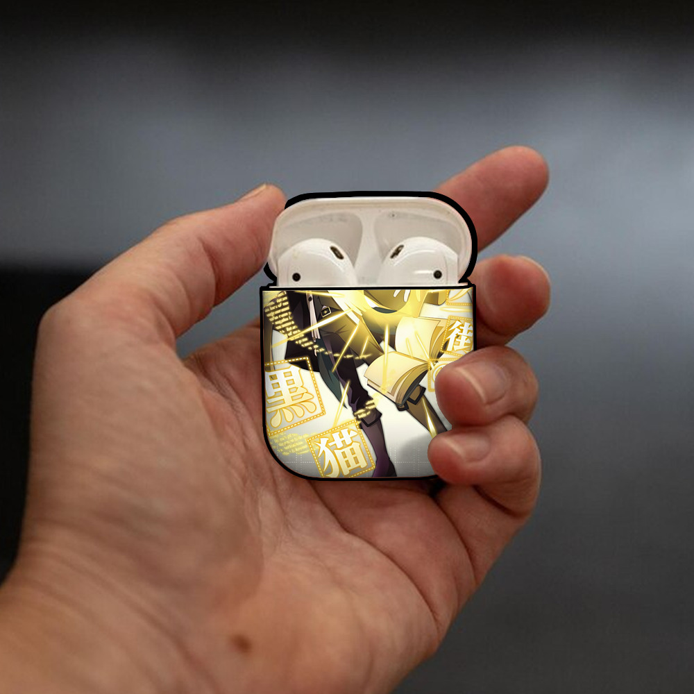 文豪ストレイドッグス Bungo Stray Dogs AirPods 第2世代保護ケース ハードシェル ブラック 耐衝撃・防指紋・カラビナ付き