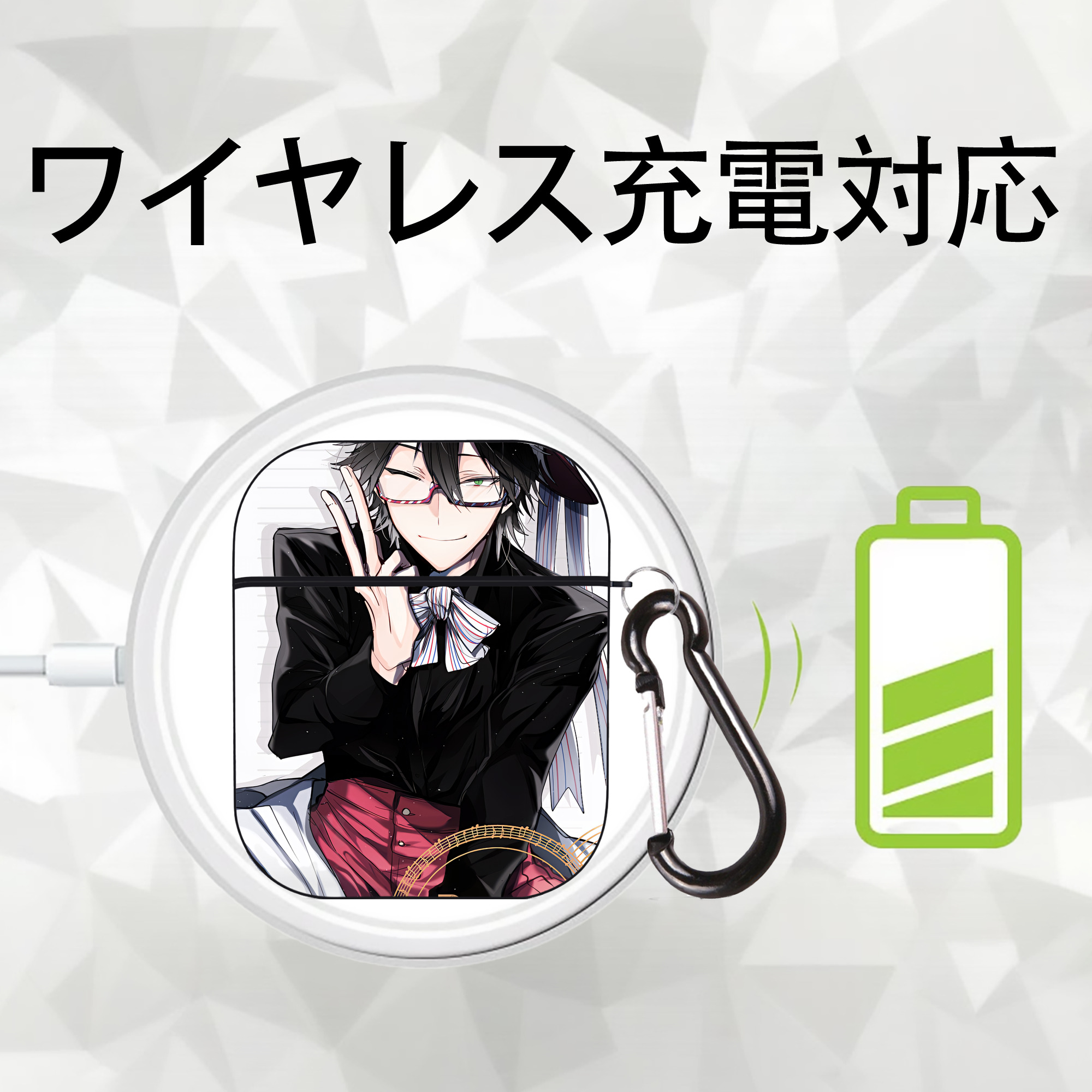 文豪ストレイドッグス Bungo Stray Dogs AirPods 第2世代保護ケース ハードシェル ブラック 耐衝撃・防指紋・カラビナ付き