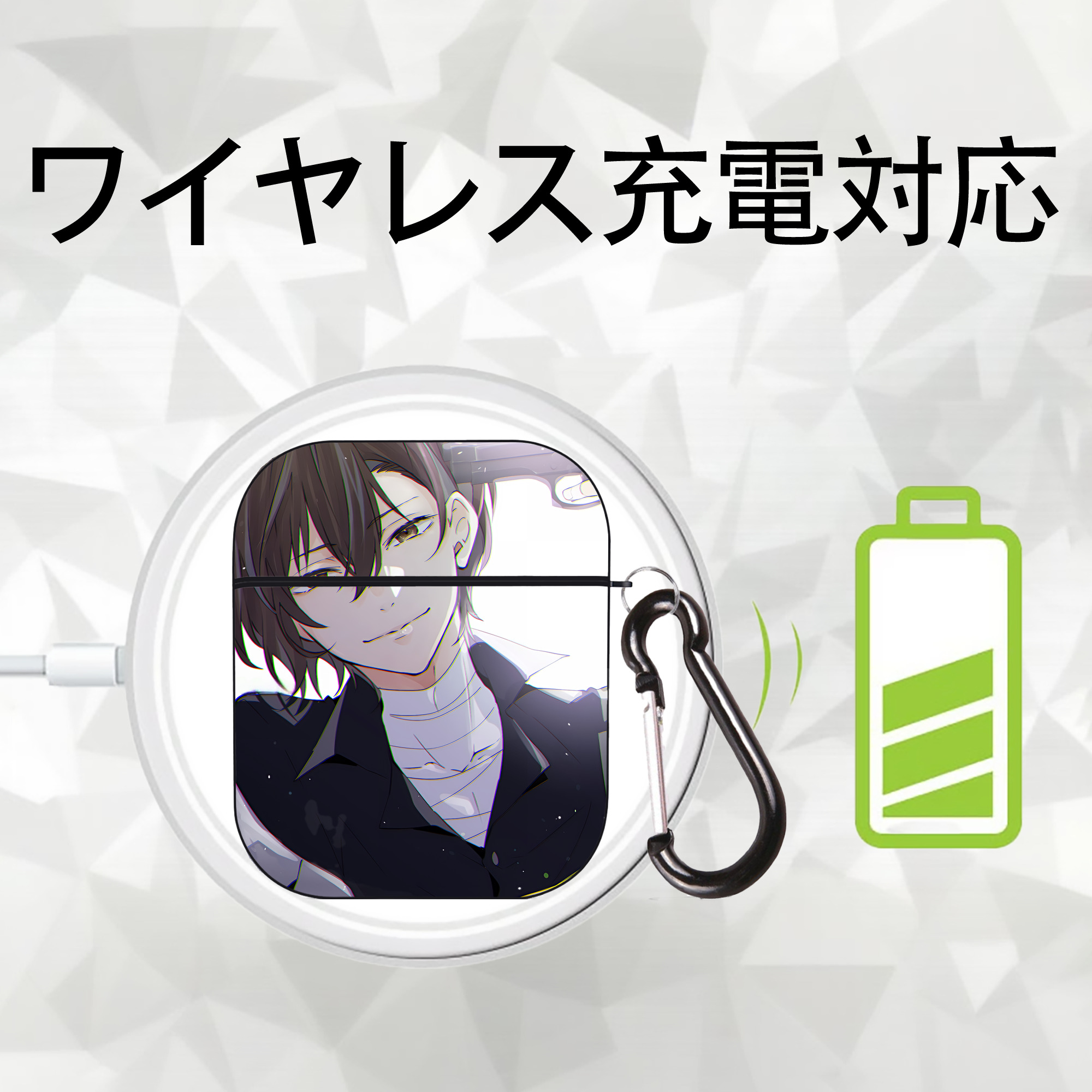 文豪ストレイドッグス Bungo Stray Dogs AirPods 第2世代保護ケース ハードシェル ブラック 耐衝撃・防指紋・カラビナ付き