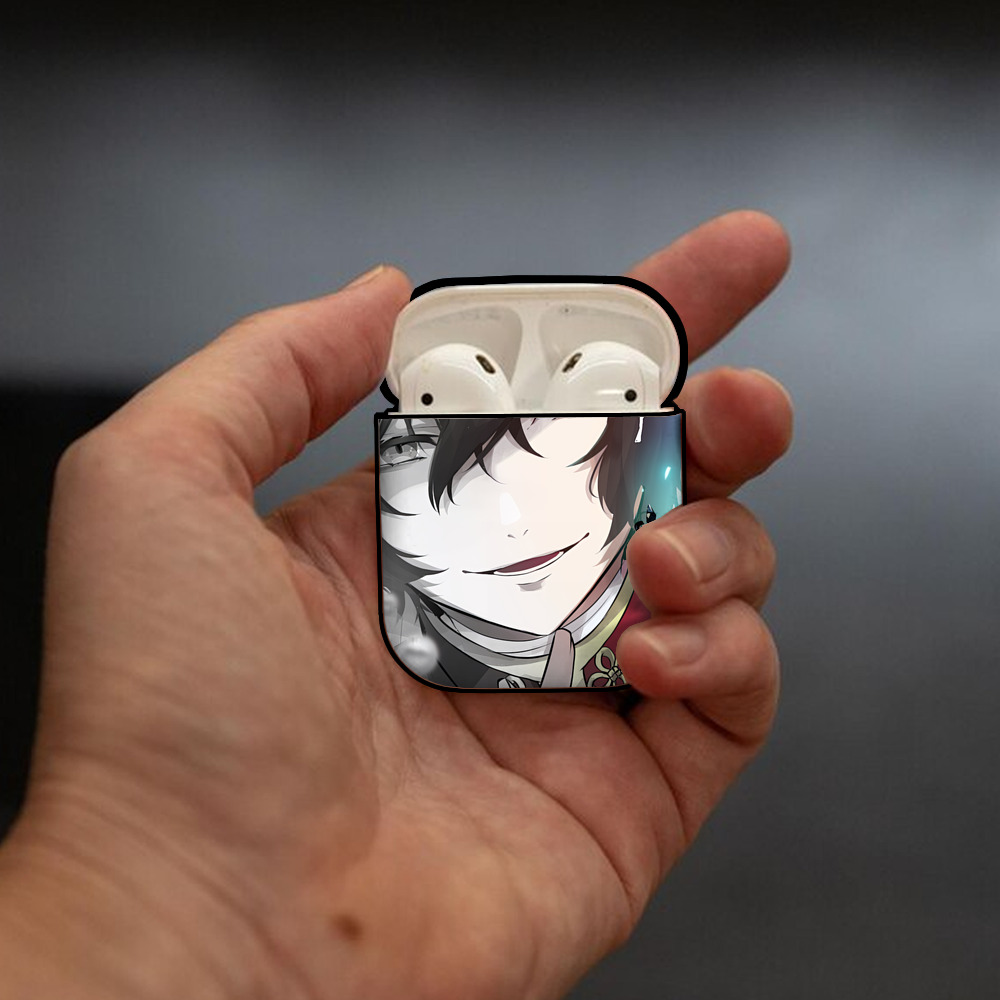 文豪ストレイドッグス Bungo Stray Dogs AirPods 第2世代保護ケース ハードシェル ブラック 耐衝撃・防指紋・カラビナ付き