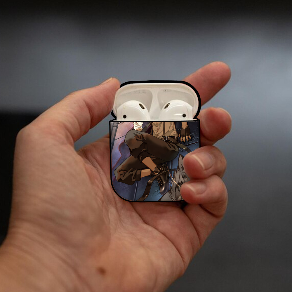 文豪ストレイドッグス Bungo Stray Dogs AirPods 第2世代保護ケース ハードシェル ブラック 耐衝撃・防指紋・カラビナ付き