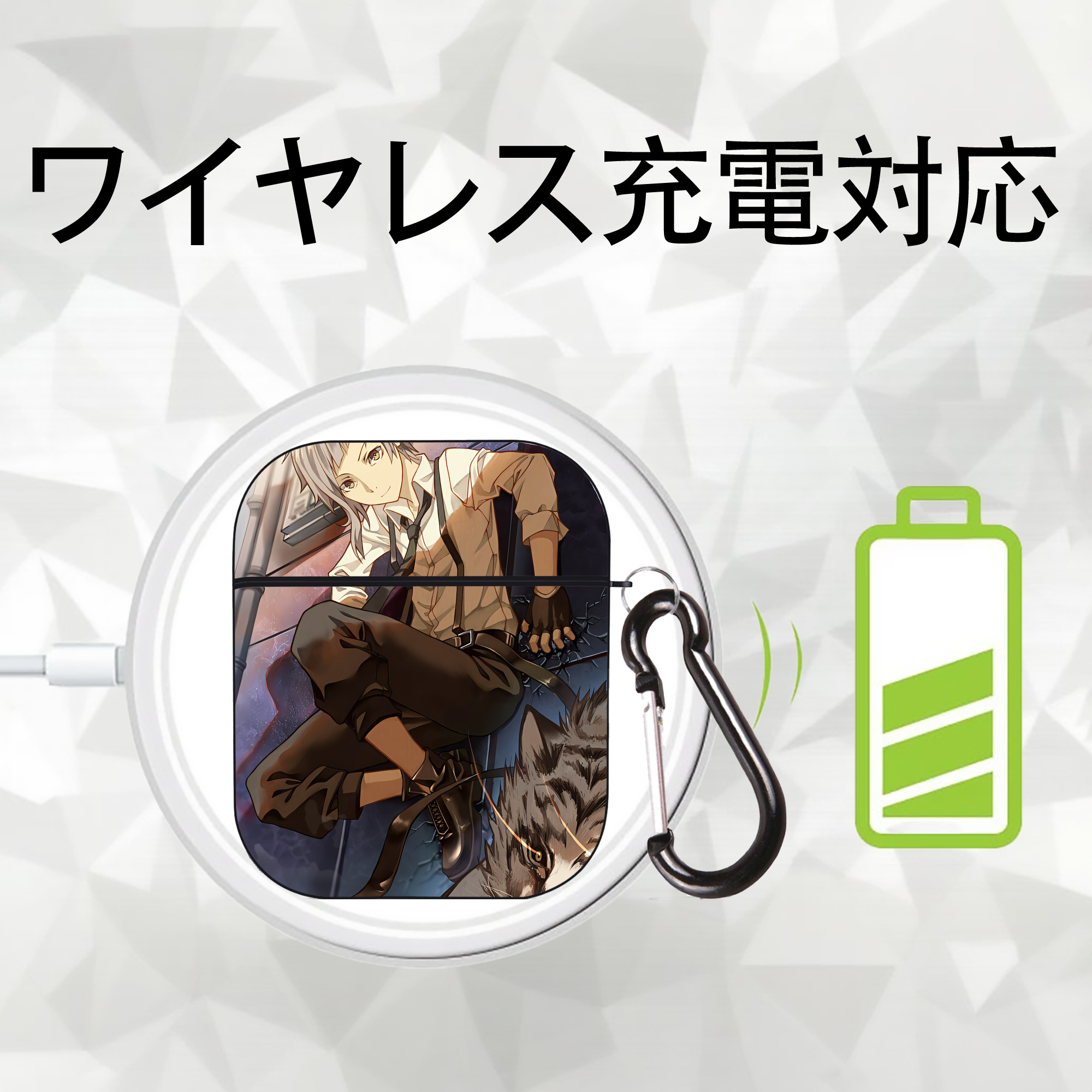 文豪ストレイドッグス Bungo Stray Dogs AirPods 第2世代保護ケース ハードシェル ブラック 耐衝撃・防指紋・カラビナ付き