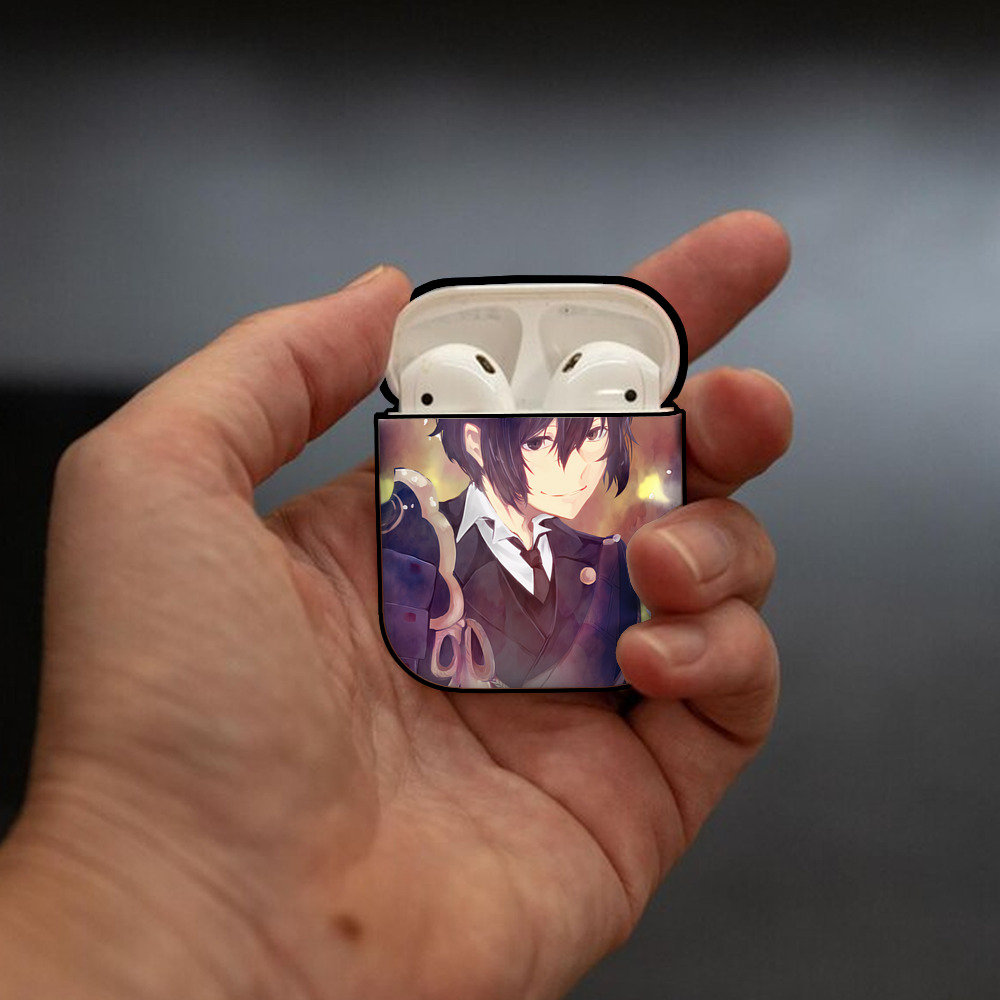 文豪ストレイドッグス Bungo Stray Dogs AirPods 第2世代保護ケース ハードシェル ブラック 耐衝撃・防指紋・カラビナ付き