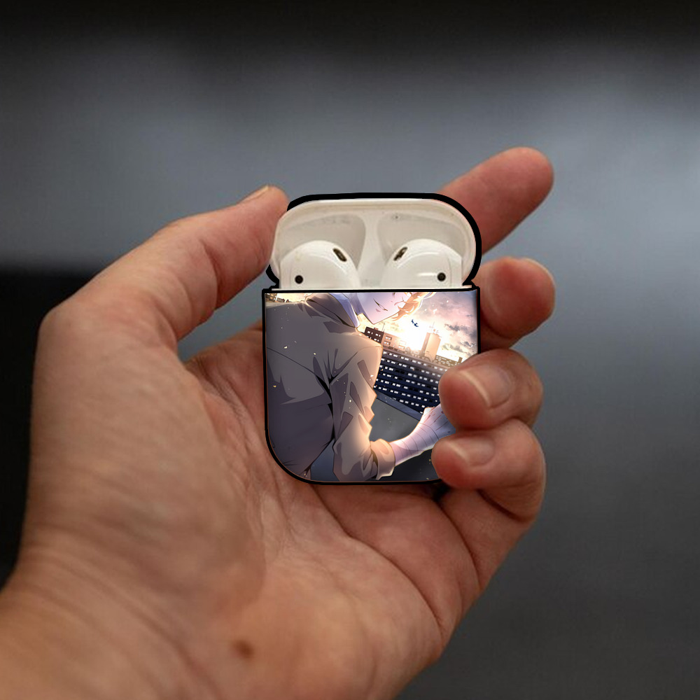 文豪ストレイドッグス Bungo Stray Dogs AirPods 第2世代保護ケース ハードシェル ブラック 耐衝撃・防指紋・カラビナ付き
