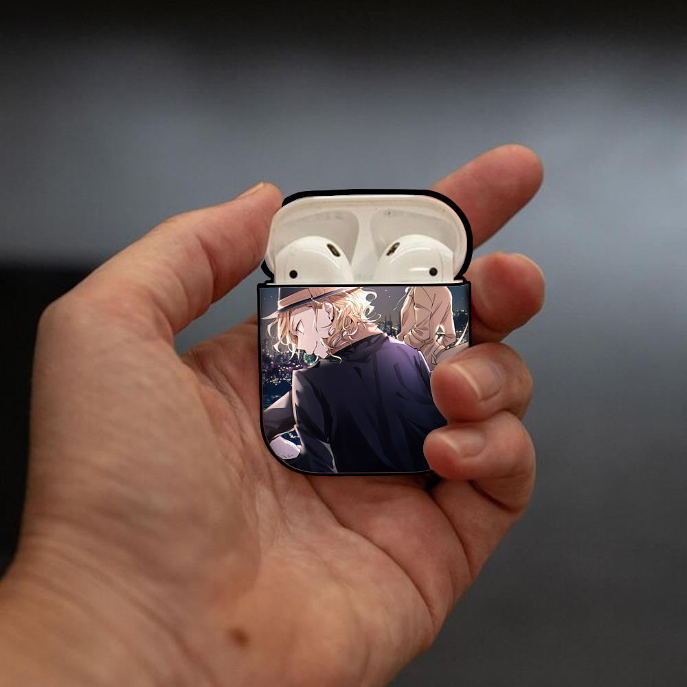 文豪ストレイドッグス Bungo Stray Dogs AirPods 第2世代保護ケース ハードシェル ブラック 耐衝撃・防指紋・カラビナ付き