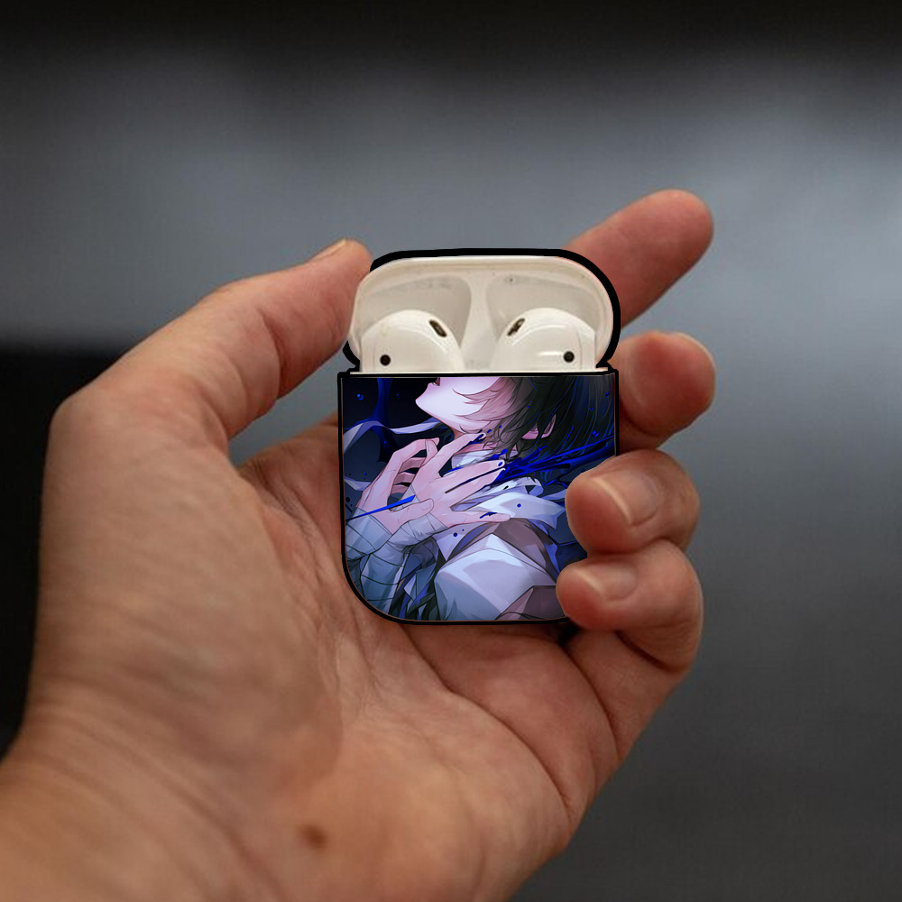 文豪ストレイドッグス Bungo Stray Dogs AirPods 第2世代保護ケース ハードシェル ブラック 耐衝撃・防指紋・カラビナ付き