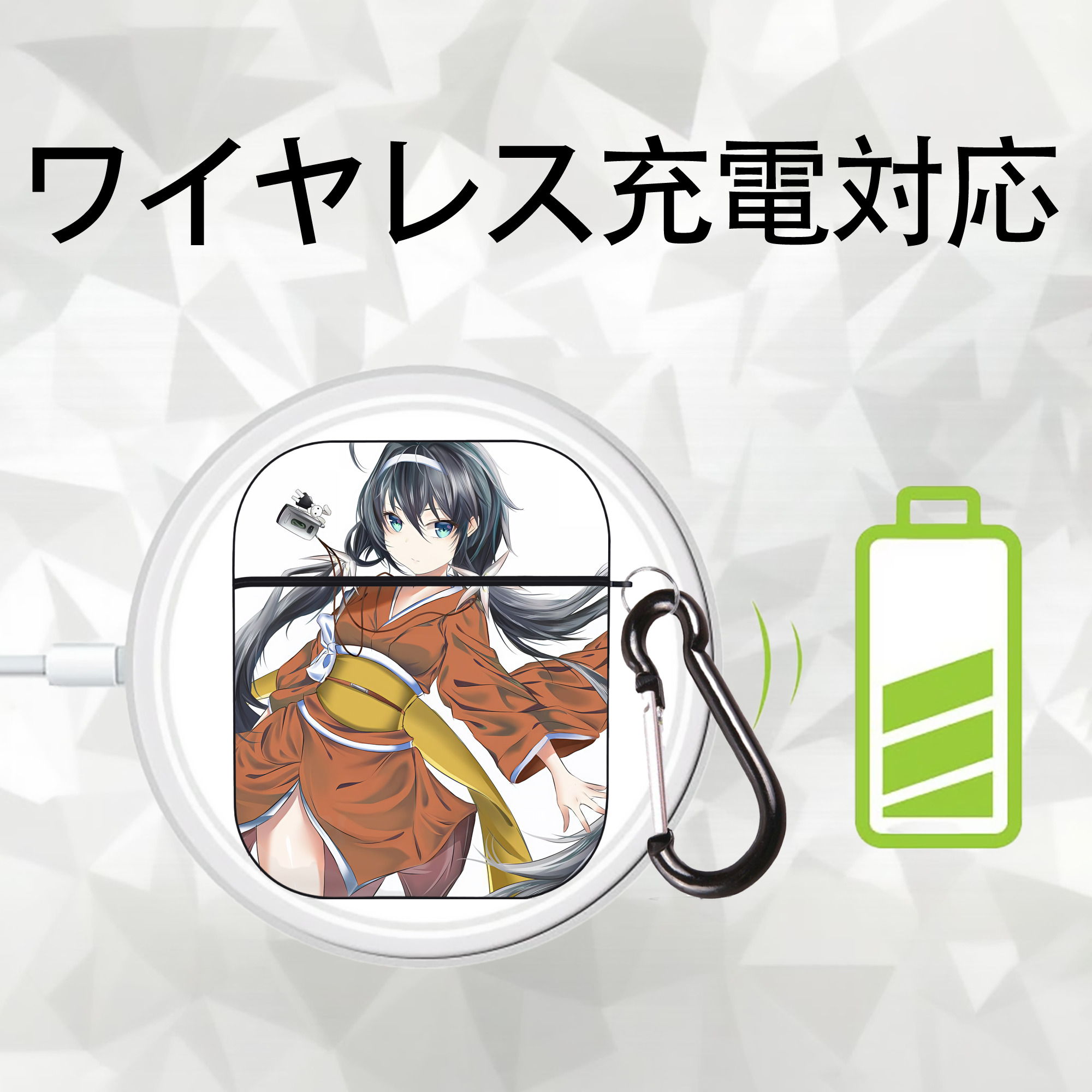 文豪ストレイドッグス Bungo Stray Dogs AirPods 第2世代保護ケース ハードシェル ブラック 耐衝撃・防指紋・カラビナ付き