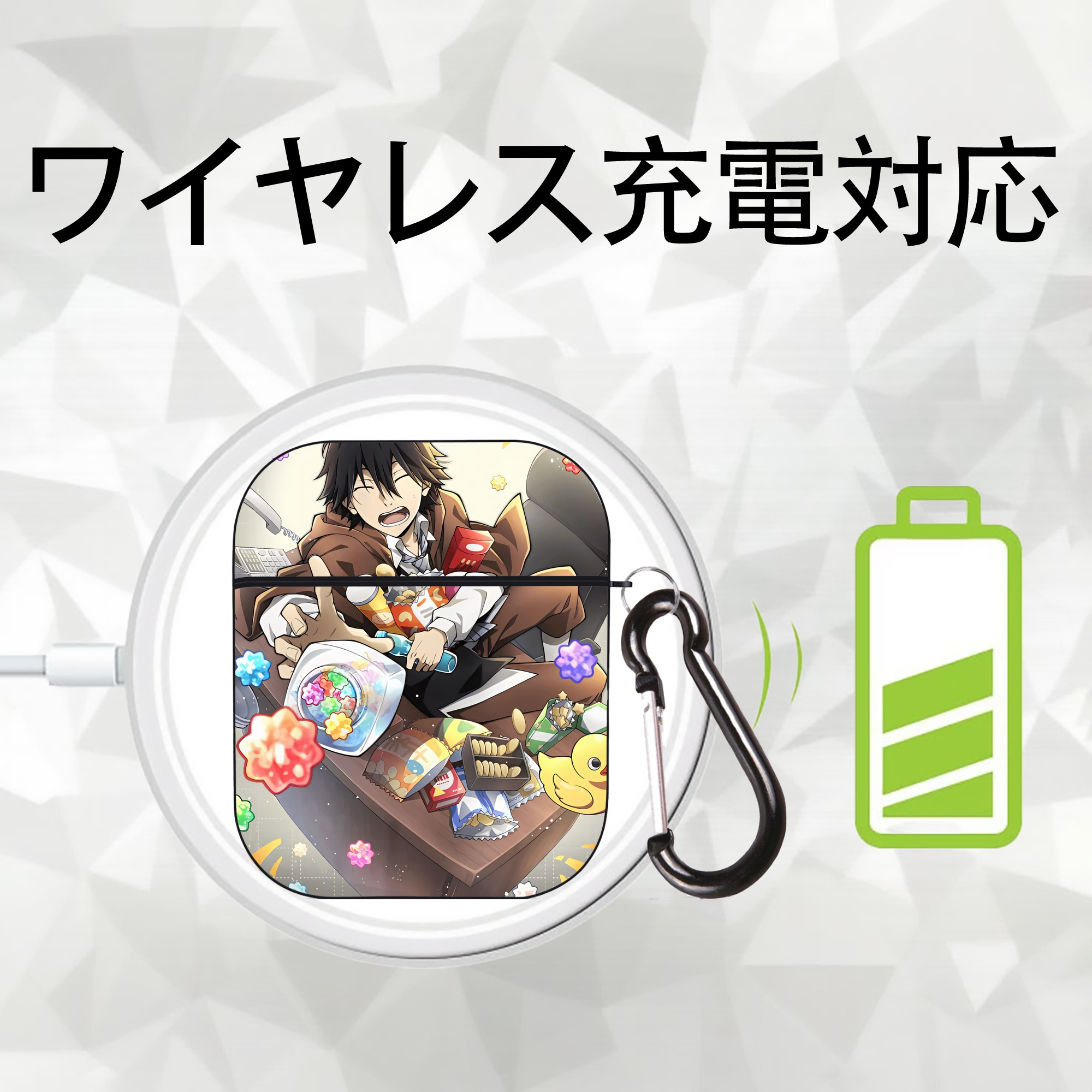 文豪ストレイドッグス Bungo Stray Dogs AirPods 第2世代保護ケース ハードシェル ブラック 耐衝撃・防指紋・カラビナ付き