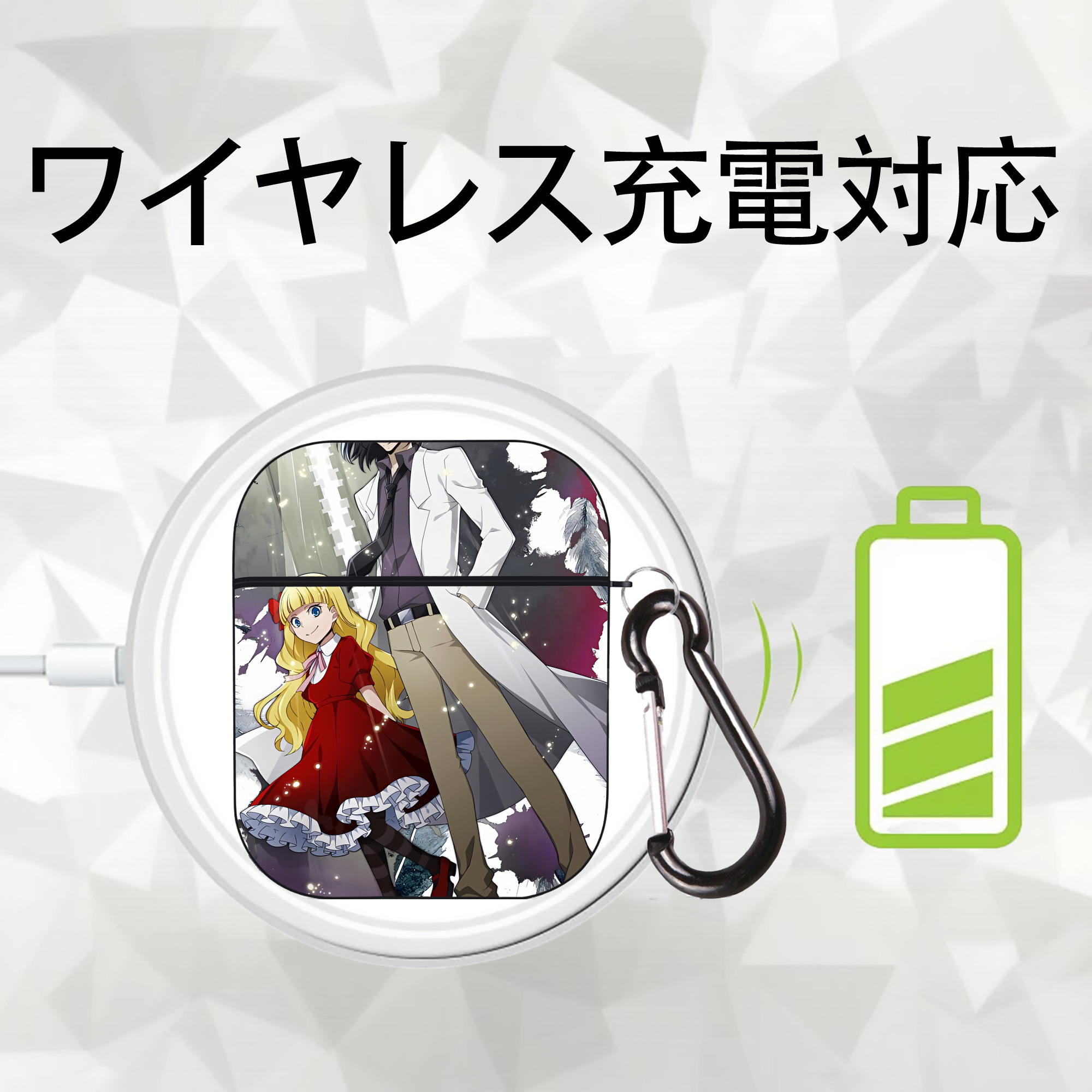 文豪ストレイドッグス Bungo Stray Dogs AirPods 第2世代保護ケース ハードシェル ブラック 耐衝撃・防指紋・カラビナ付き