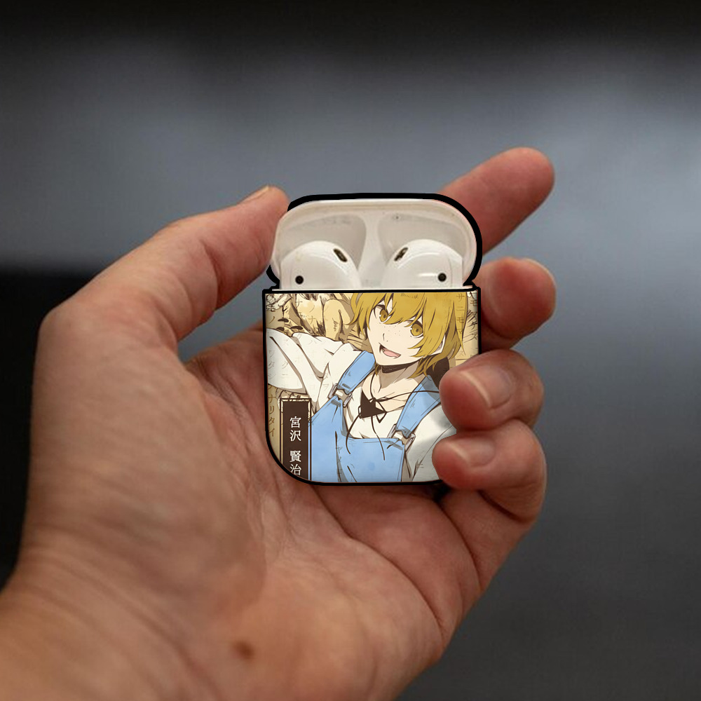文豪ストレイドッグス Bungo Stray Dogs AirPods 第2世代保護ケース ハードシェル ブラック 耐衝撃・防指紋・カラビナ付き