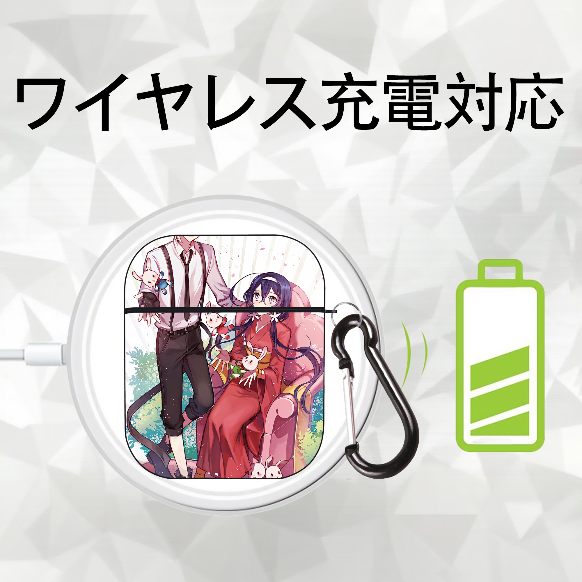 文豪ストレイドッグス Bungo Stray Dogs AirPods 第2世代保護ケース ハードシェル ブラック 耐衝撃・防指紋・カラビナ付き