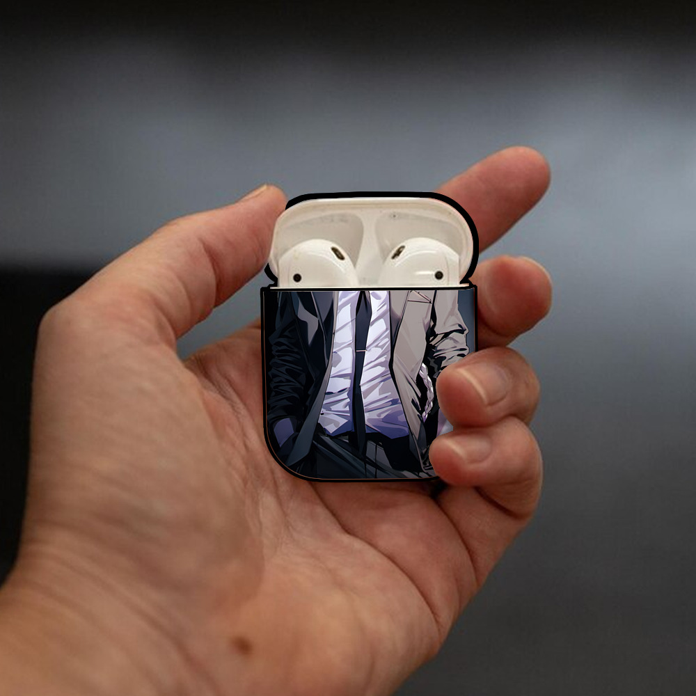 文豪ストレイドッグス Bungo Stray Dogs AirPods 第2世代保護ケース ハードシェル ブラック 耐衝撃・防指紋・カラビナ付き