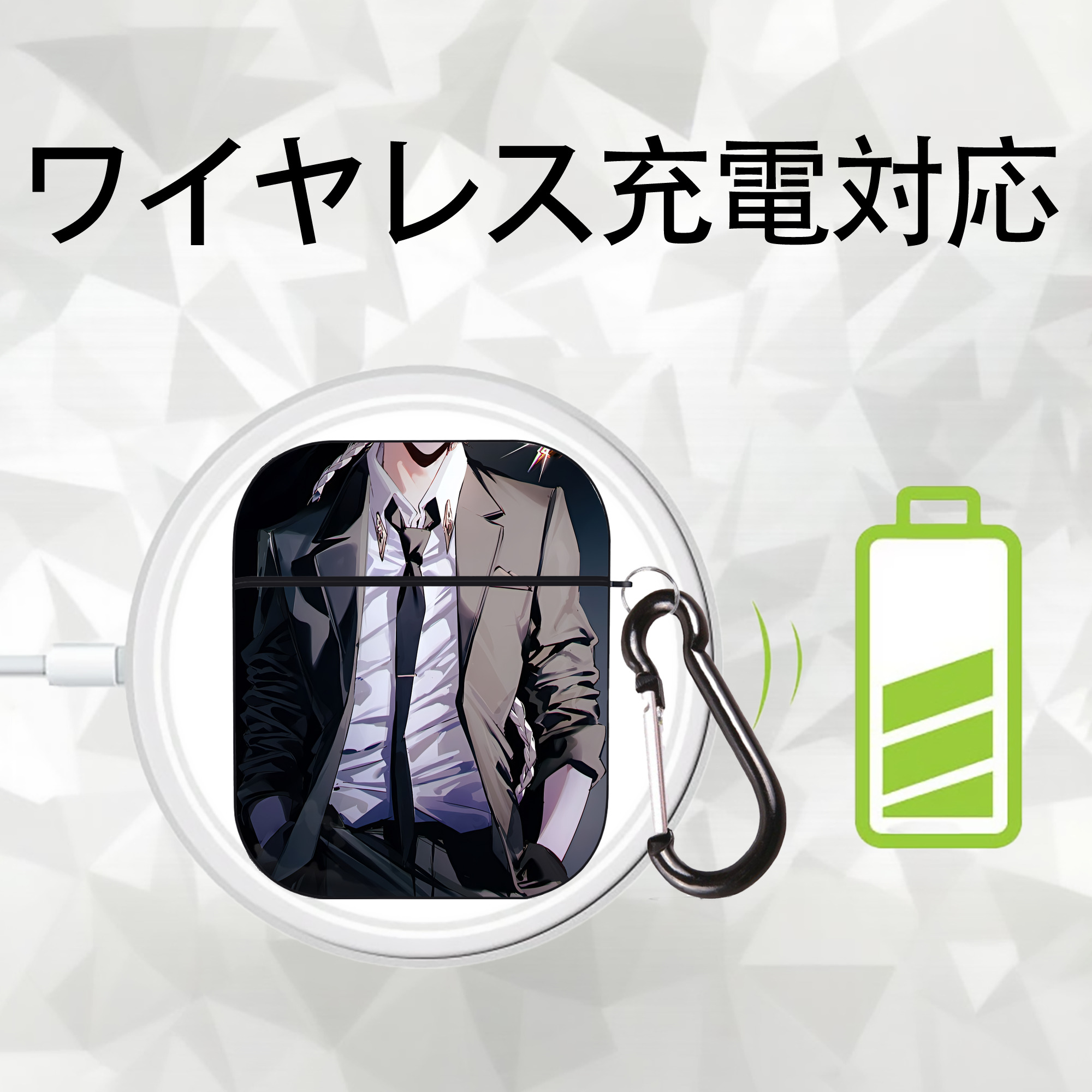 文豪ストレイドッグス Bungo Stray Dogs AirPods 第2世代保護ケース ハードシェル ブラック 耐衝撃・防指紋・カラビナ付き