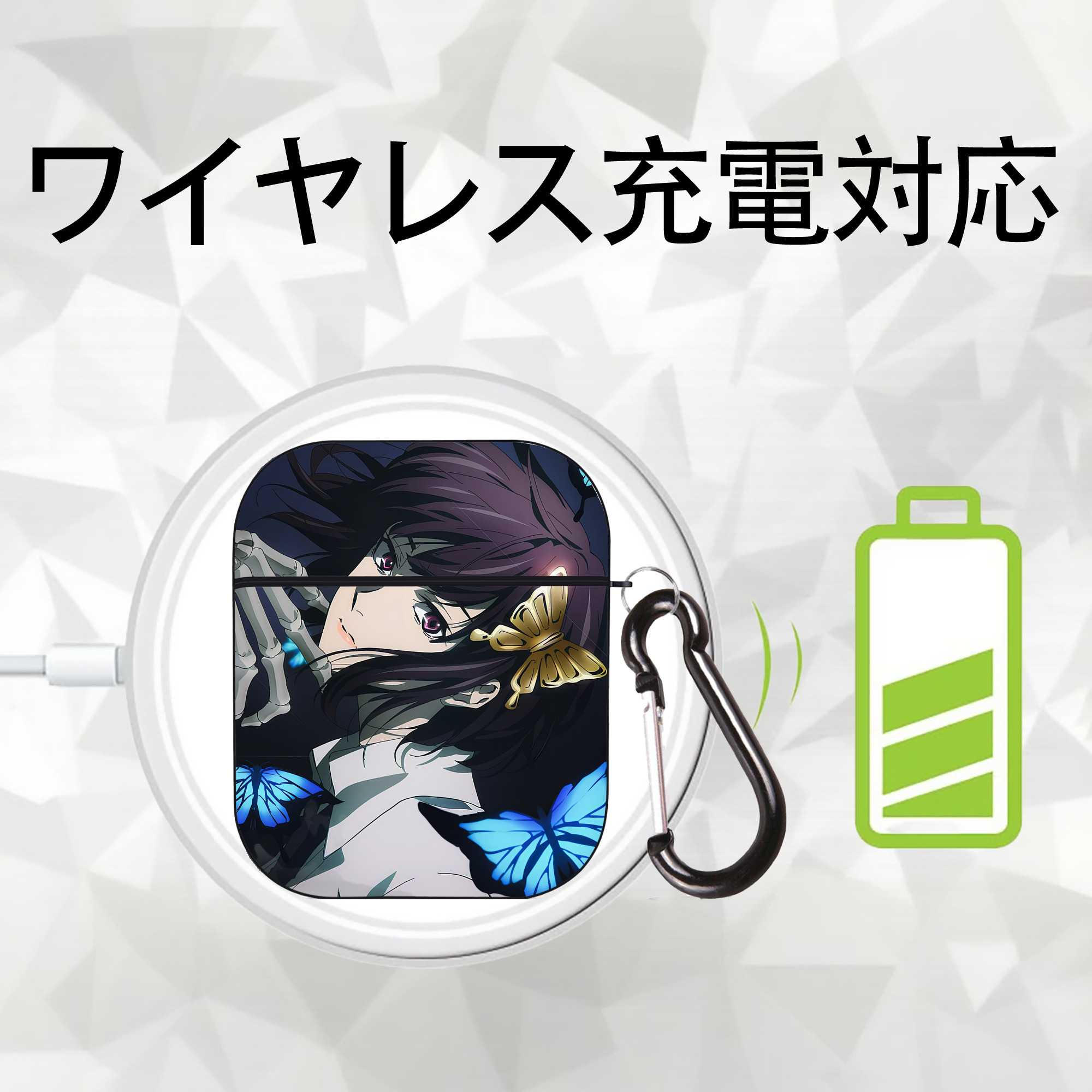 文豪ストレイドッグス Bungo Stray Dogs AirPods 第2世代保護ケース ハードシェル ブラック 耐衝撃・防指紋・カラビナ付き