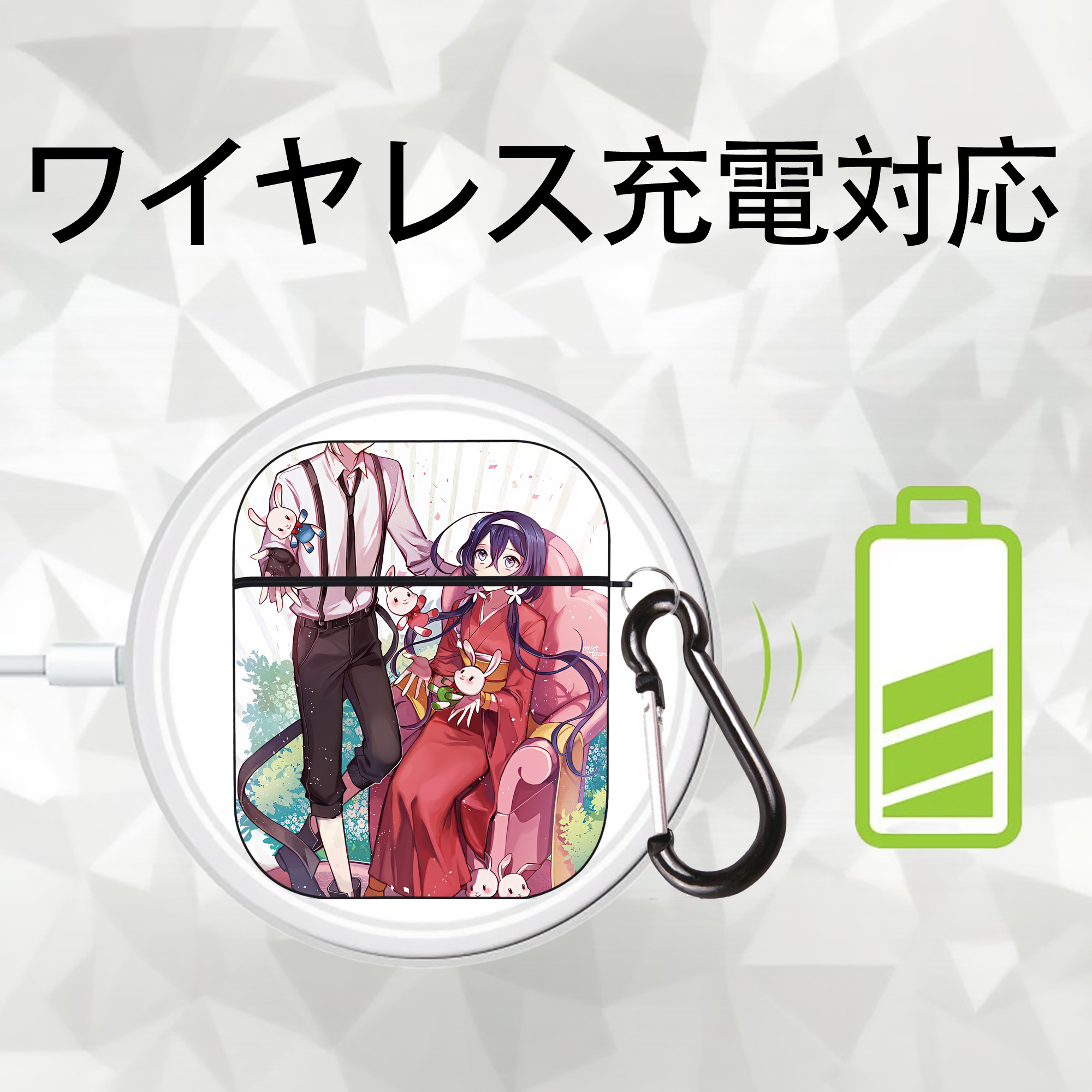文豪ストレイドッグス Bungo Stray Dogs AirPods 第2世代保護ケース ハードシェル ブラック 耐衝撃・防指紋・カラビナ付き