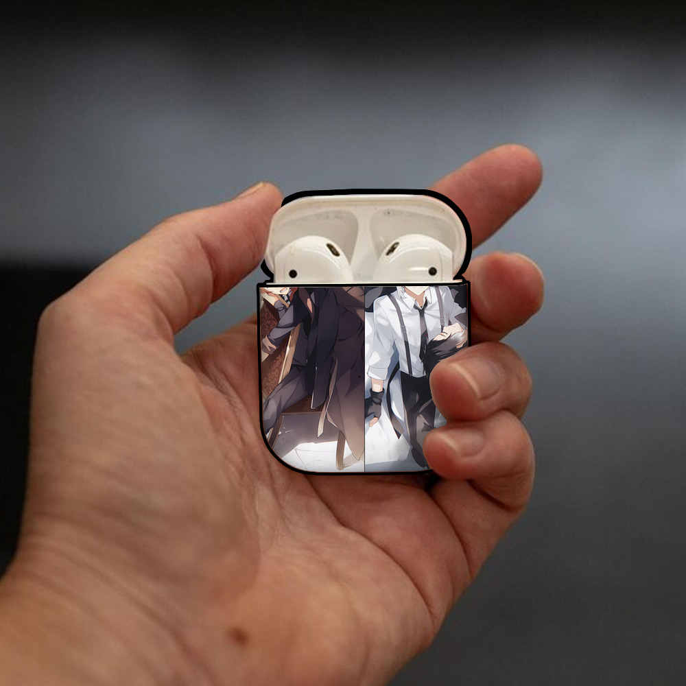 文豪ストレイドッグス Bungo Stray Dogs AirPods 第2世代保護ケース ハードシェル ブラック 耐衝撃・防指紋・カラビナ付き