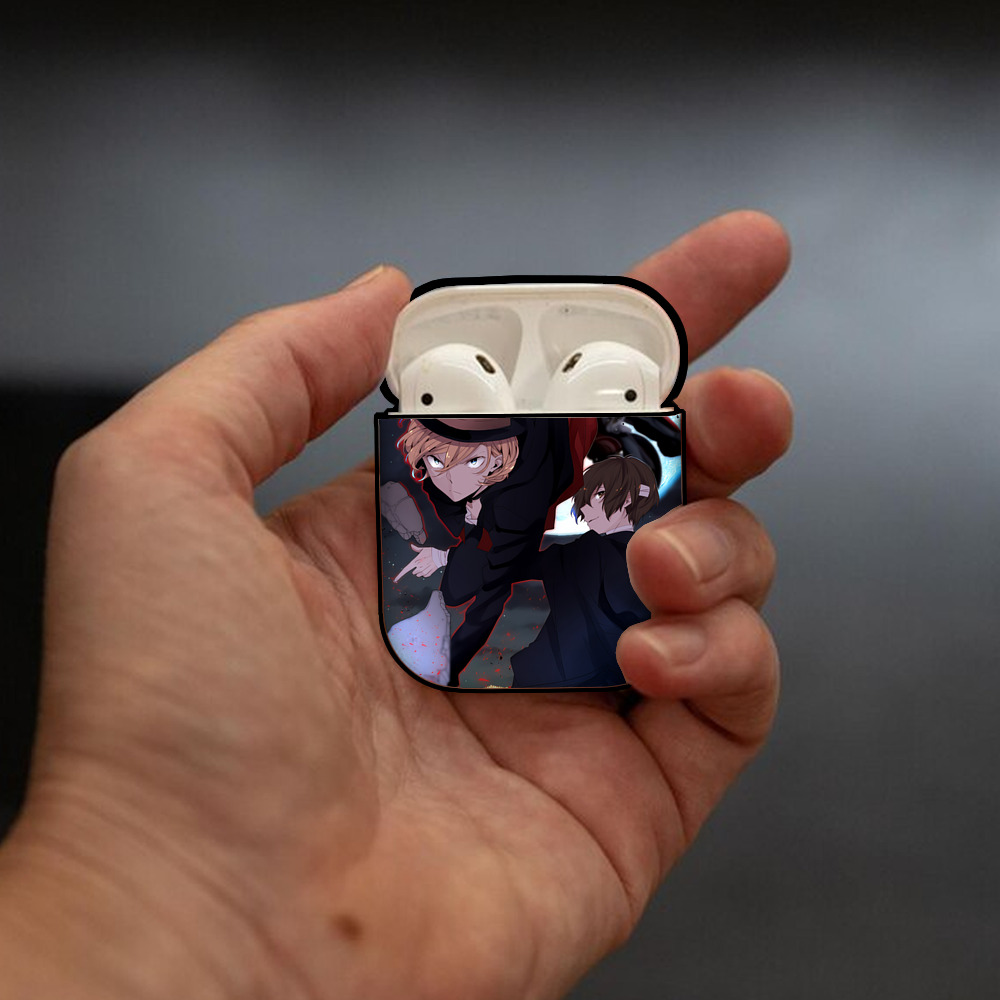 文豪ストレイドッグス Bungo Stray Dogs AirPods 第2世代保護ケース ハードシェル ブラック 耐衝撃・防指紋・カラビナ付き