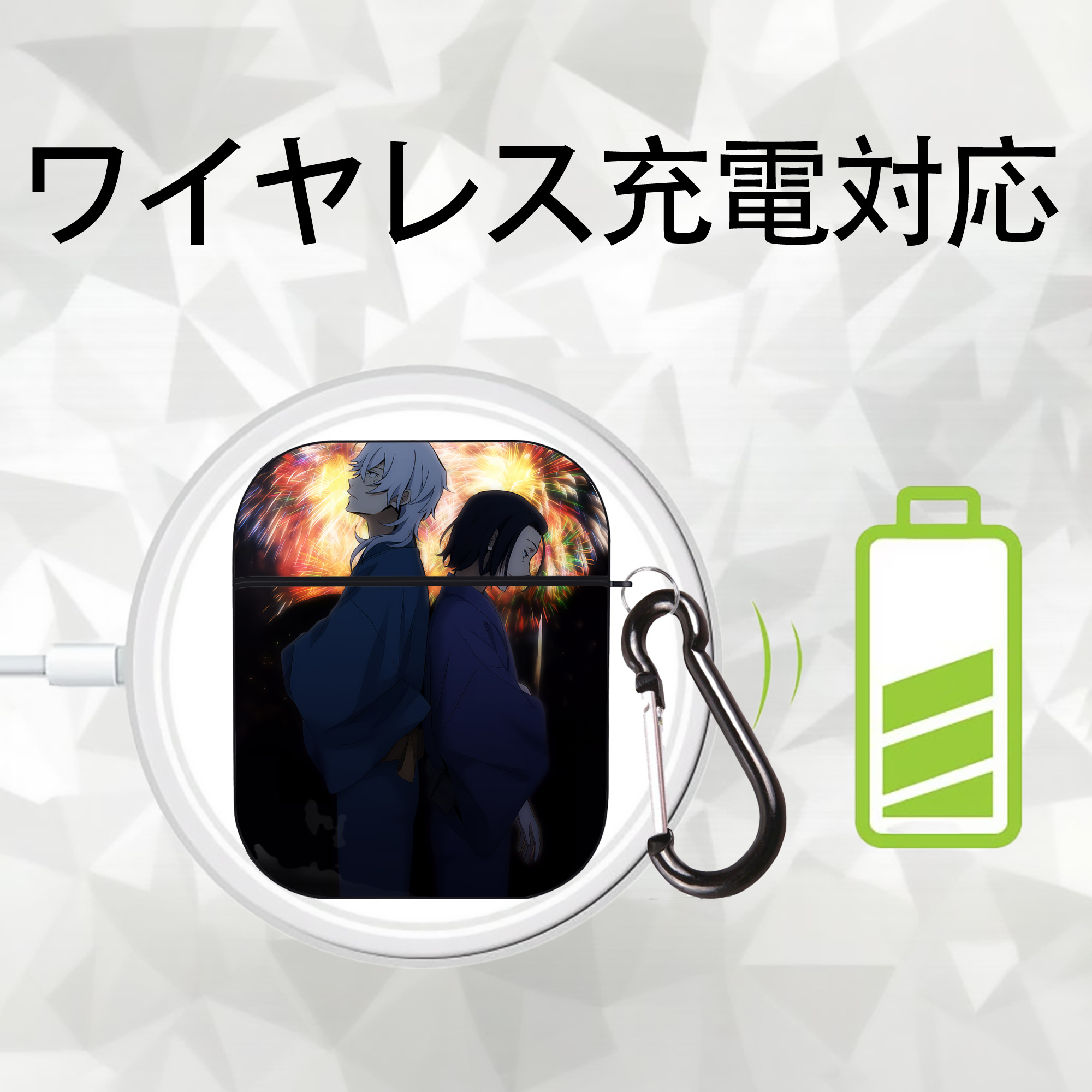 文豪ストレイドッグス Bungo Stray Dogs AirPods 第2世代保護ケース ハードシェル ブラック 耐衝撃・防指紋・カラビナ付き