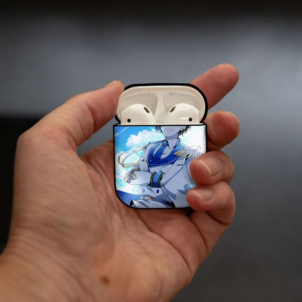 文豪ストレイドッグス Bungo Stray Dogs AirPods 第2世代保護ケース ハードシェル ブラック 耐衝撃・防指紋・カラビナ付き