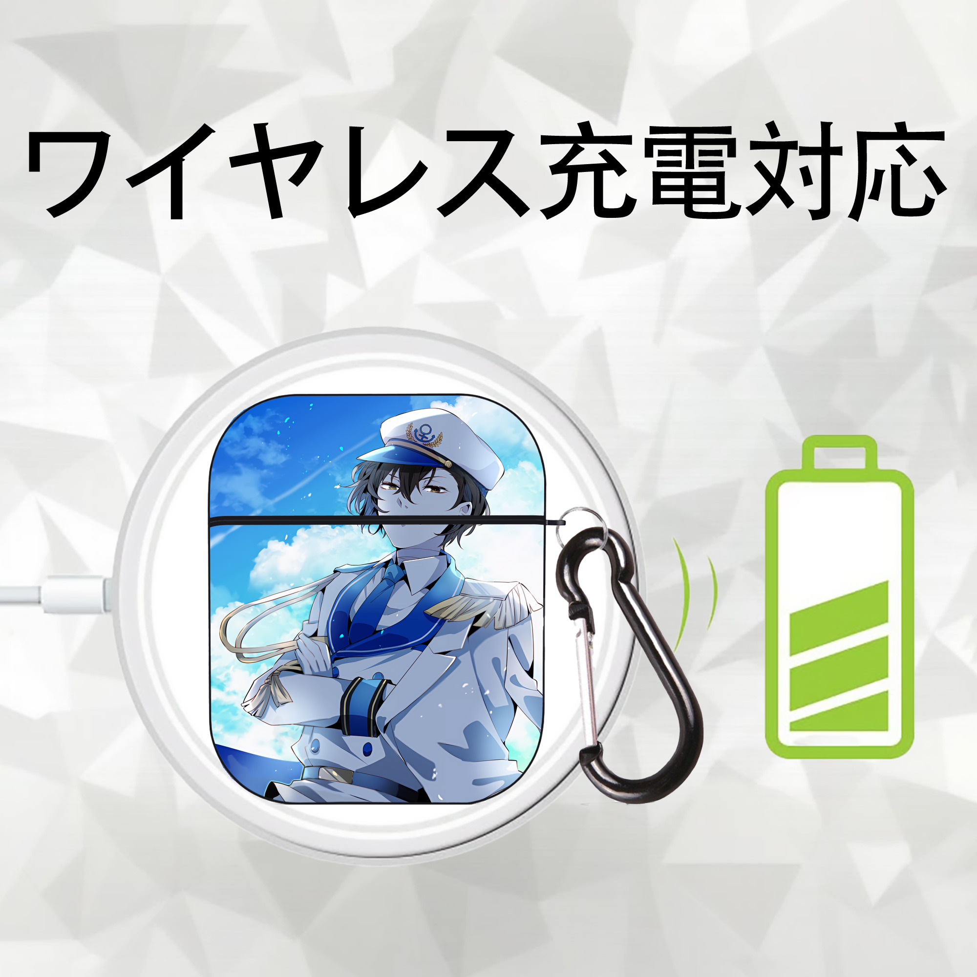 文豪ストレイドッグス Bungo Stray Dogs AirPods 第2世代保護ケース ハードシェル ブラック 耐衝撃・防指紋・カラビナ付き