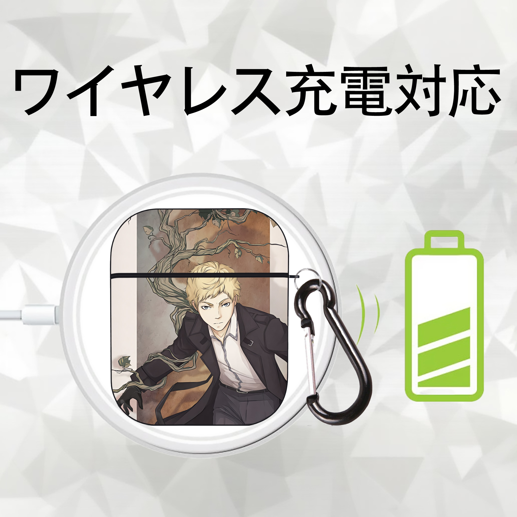 文豪ストレイドッグス Bungo Stray Dogs AirPods 第2世代保護ケース ハードシェル ブラック 耐衝撃・防指紋・カラビナ付き