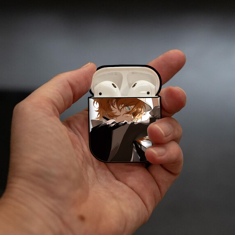 文豪ストレイドッグス Bungo Stray Dogs AirPods 第2世代保護ケース ハードシェル ブラック 耐衝撃・防指紋・カラビナ付き