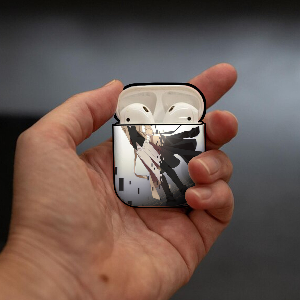 文豪ストレイドッグス Bungo Stray Dogs AirPods 第2世代保護ケース ハードシェル ブラック 耐衝撃・防指紋・カラビナ付き