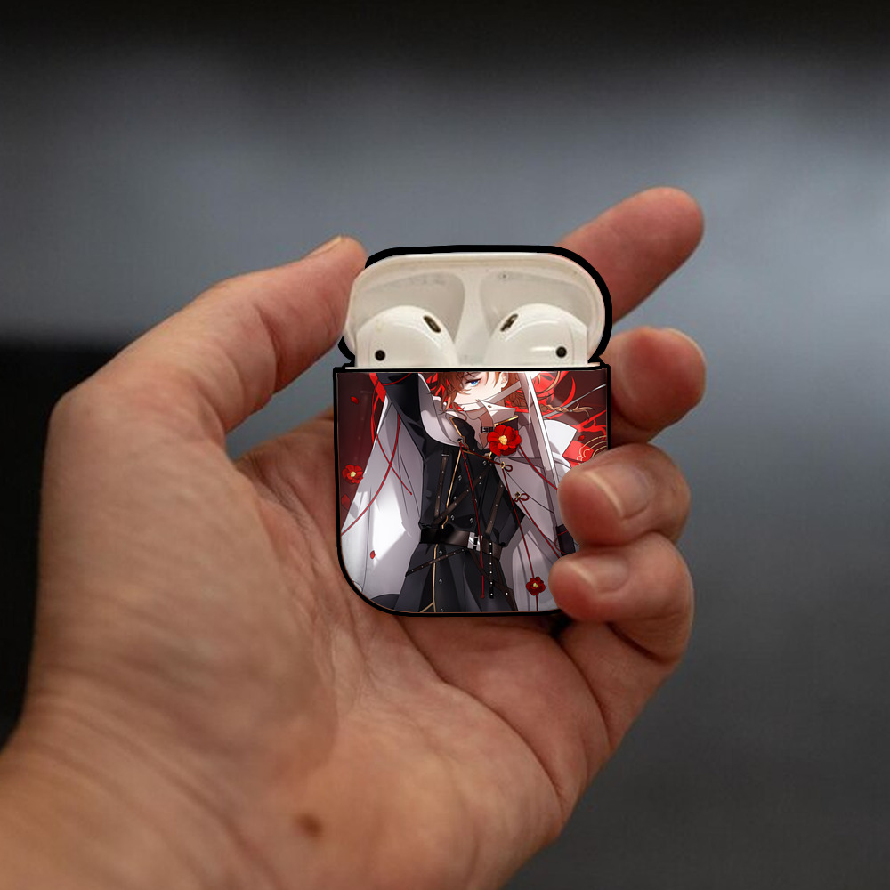 文豪ストレイドッグス Bungo Stray Dogs AirPods 第2世代保護ケース ハードシェル ブラック 耐衝撃・防指紋・カラビナ付き