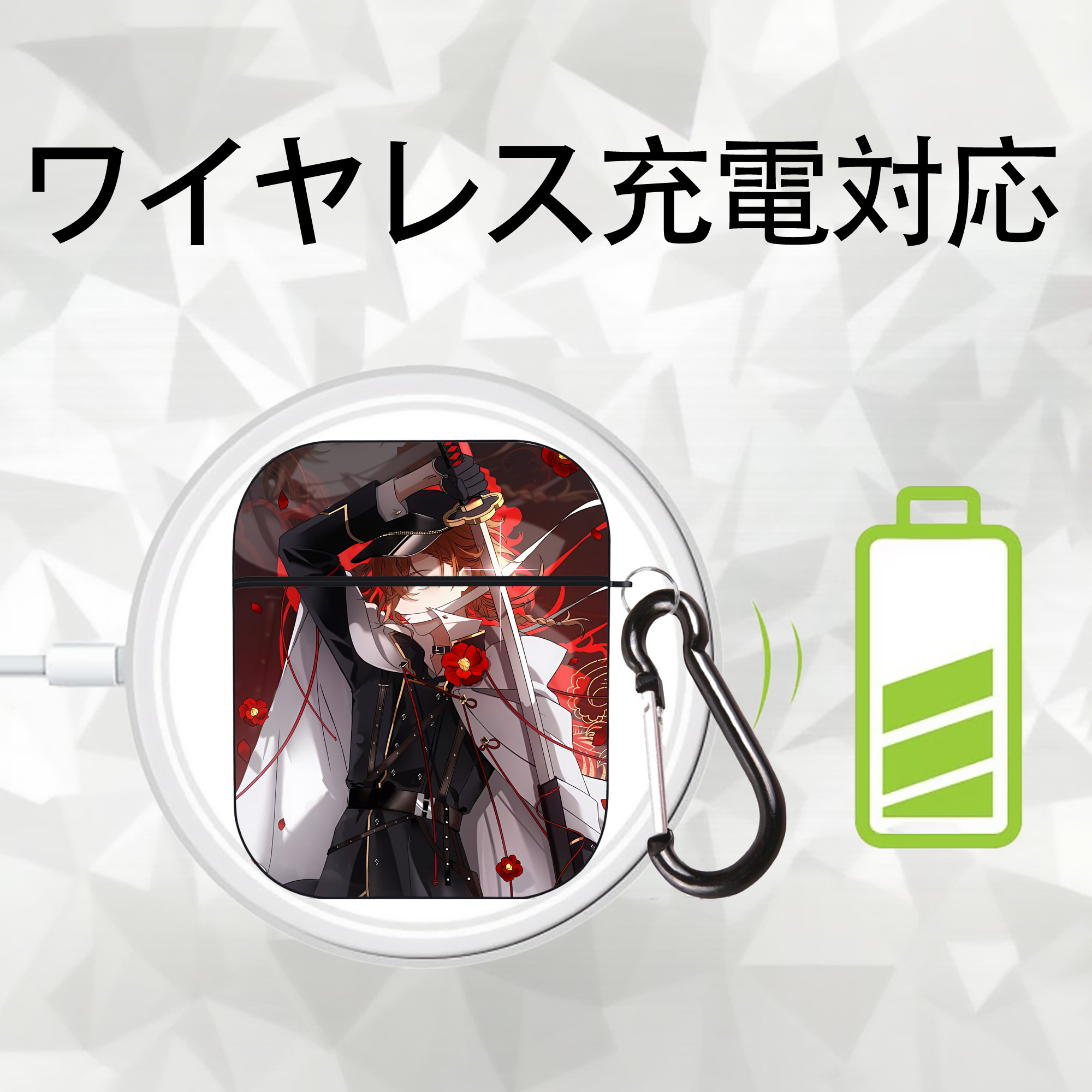 文豪ストレイドッグス Bungo Stray Dogs AirPods 第2世代保護ケース ハードシェル ブラック 耐衝撃・防指紋・カラビナ付き