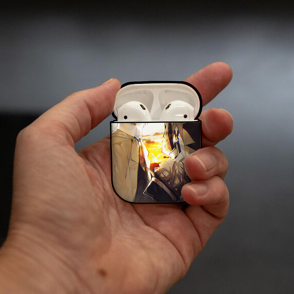 文豪ストレイドッグス Bungo Stray Dogs AirPods 第2世代保護ケース ハードシェル ブラック 耐衝撃・防指紋・カラビナ付き