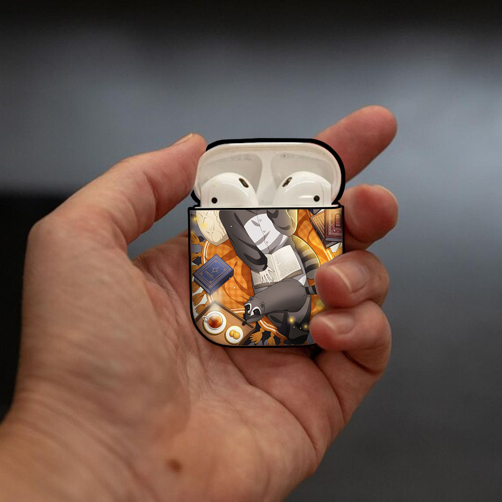 文豪ストレイドッグス Bungo Stray Dogs AirPods 第2世代保護ケース ハードシェル ブラック 耐衝撃・防指紋・カラビナ付き