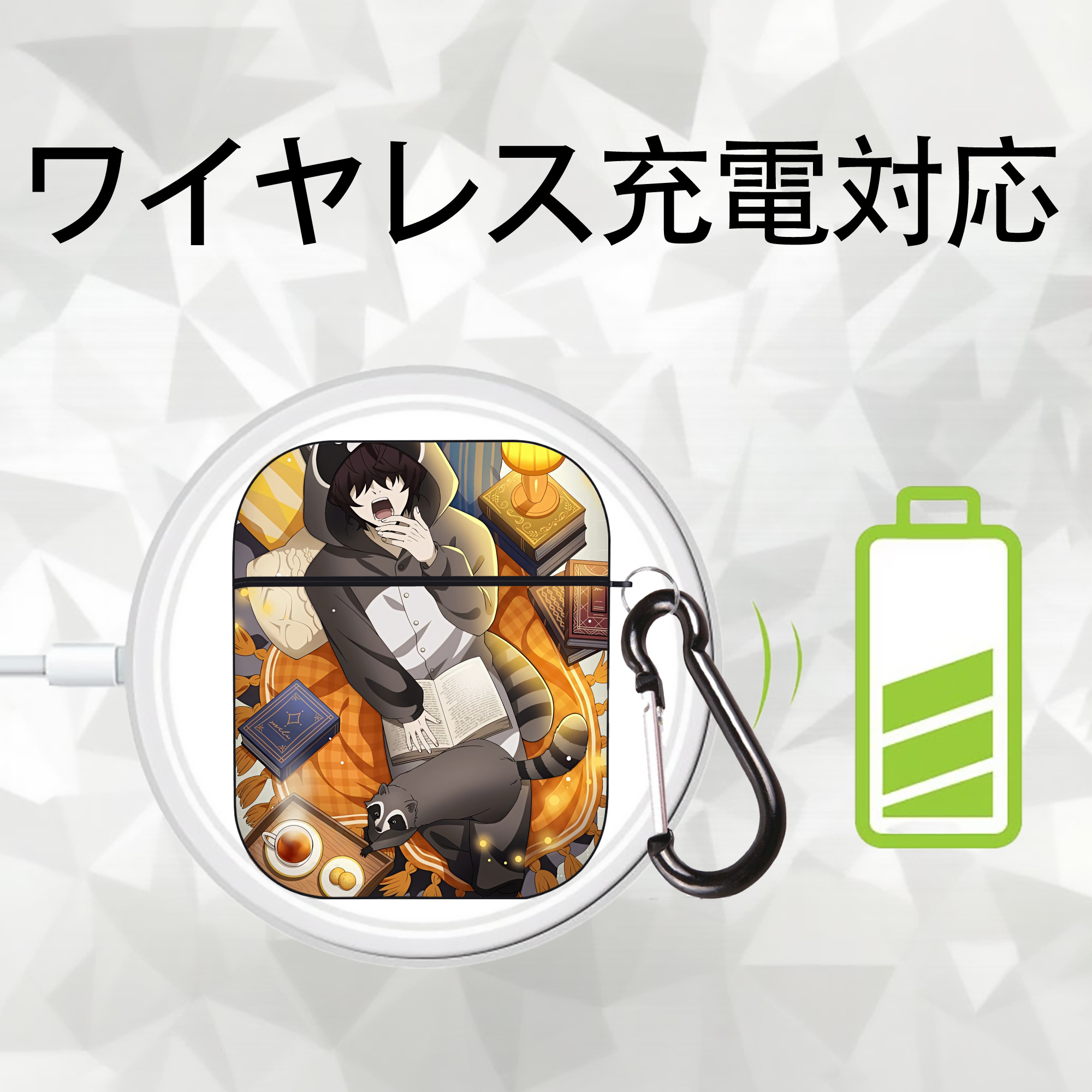 文豪ストレイドッグス Bungo Stray Dogs AirPods 第2世代保護ケース ハードシェル ブラック 耐衝撃・防指紋・カラビナ付き