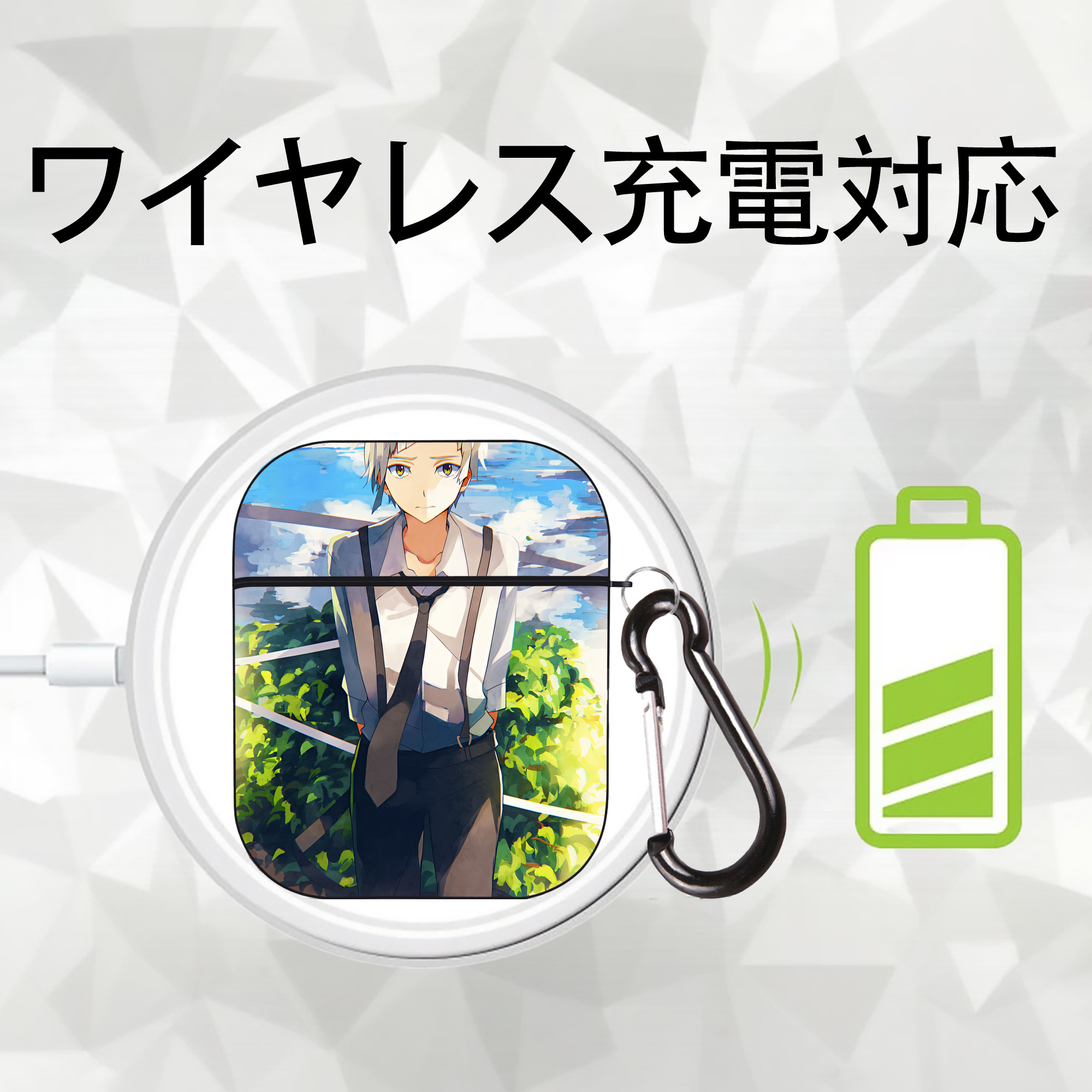 文豪ストレイドッグス Bungo Stray Dogs AirPods 第2世代保護ケース ハードシェル ブラック 耐衝撃・防指紋・カラビナ付き