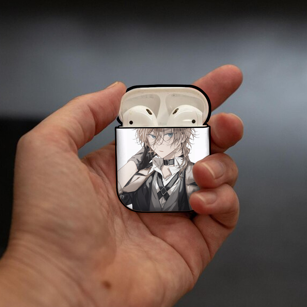 文豪ストレイドッグス Bungo Stray Dogs AirPods 第2世代保護ケース ハードシェル ブラック 耐衝撃・防指紋・カラビナ付き