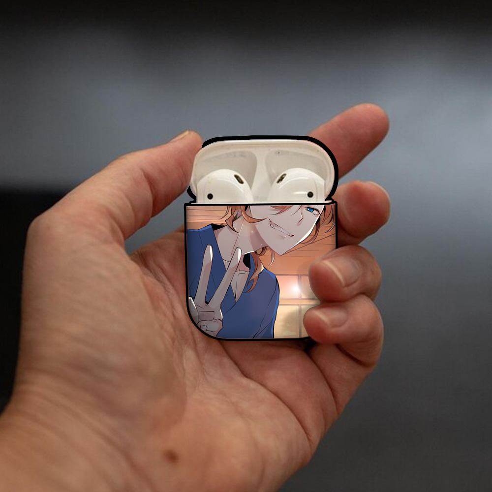 文豪ストレイドッグス Bungo Stray Dogs AirPods 第2世代保護ケース ハードシェル ブラック 耐衝撃・防指紋・カラビナ付き
