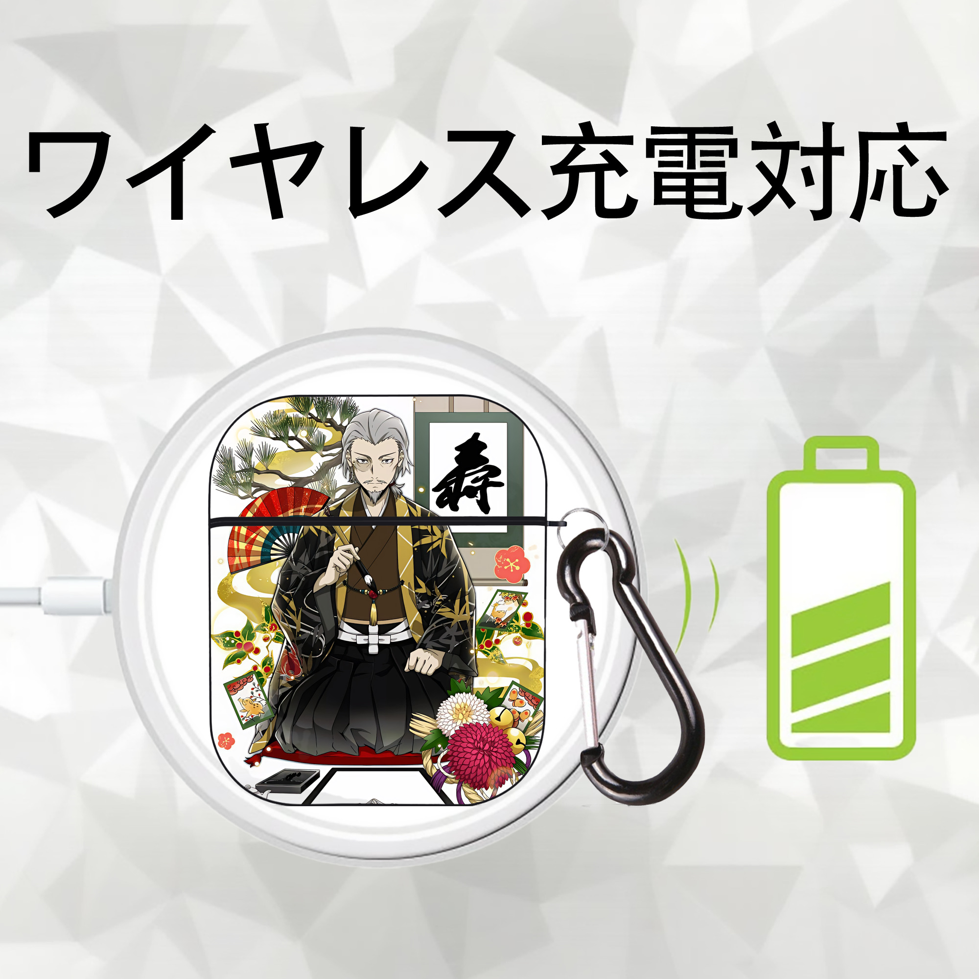 文豪ストレイドッグス Bungo Stray Dogs AirPods 第2世代保護ケース ハードシェル ブラック 耐衝撃・防指紋・カラビナ付き