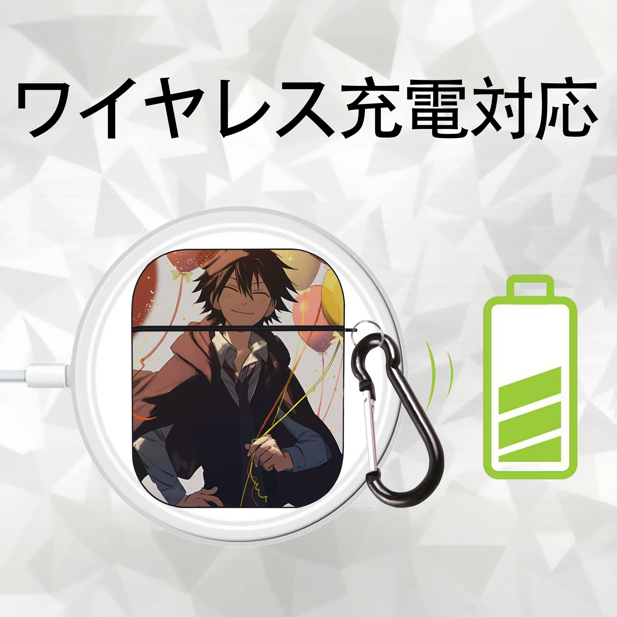 文豪ストレイドッグス Bungo Stray Dogs AirPods 第2世代保護ケース ハードシェル ブラック 耐衝撃・防指紋・カラビナ付き