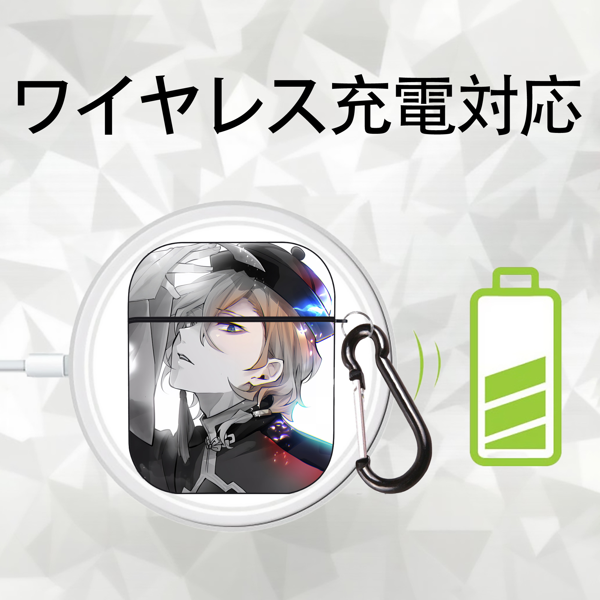 文豪ストレイドッグス Bungo Stray Dogs AirPods 第2世代保護ケース ハードシェル ブラック 耐衝撃・防指紋・カラビナ付き