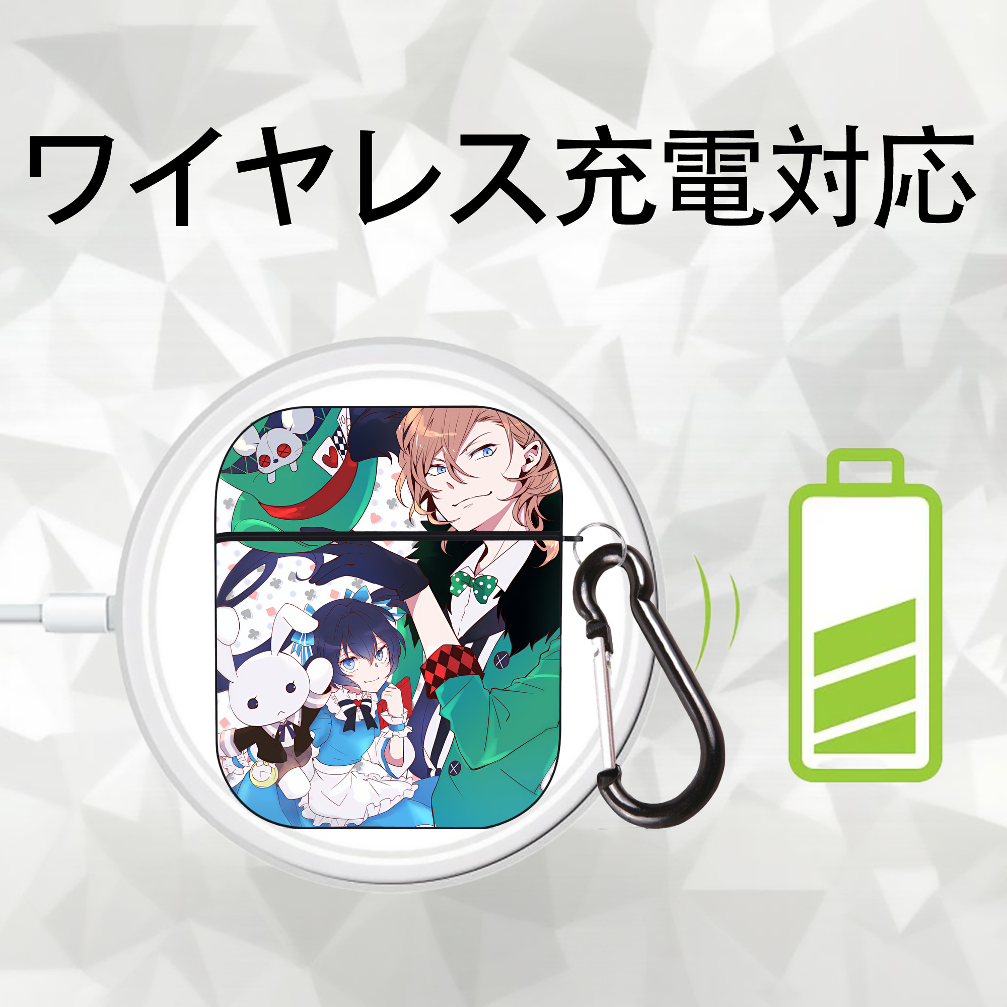 文豪ストレイドッグス Bungo Stray Dogs AirPods 第2世代保護ケース ハードシェル ブラック 耐衝撃・防指紋・カラビナ付き