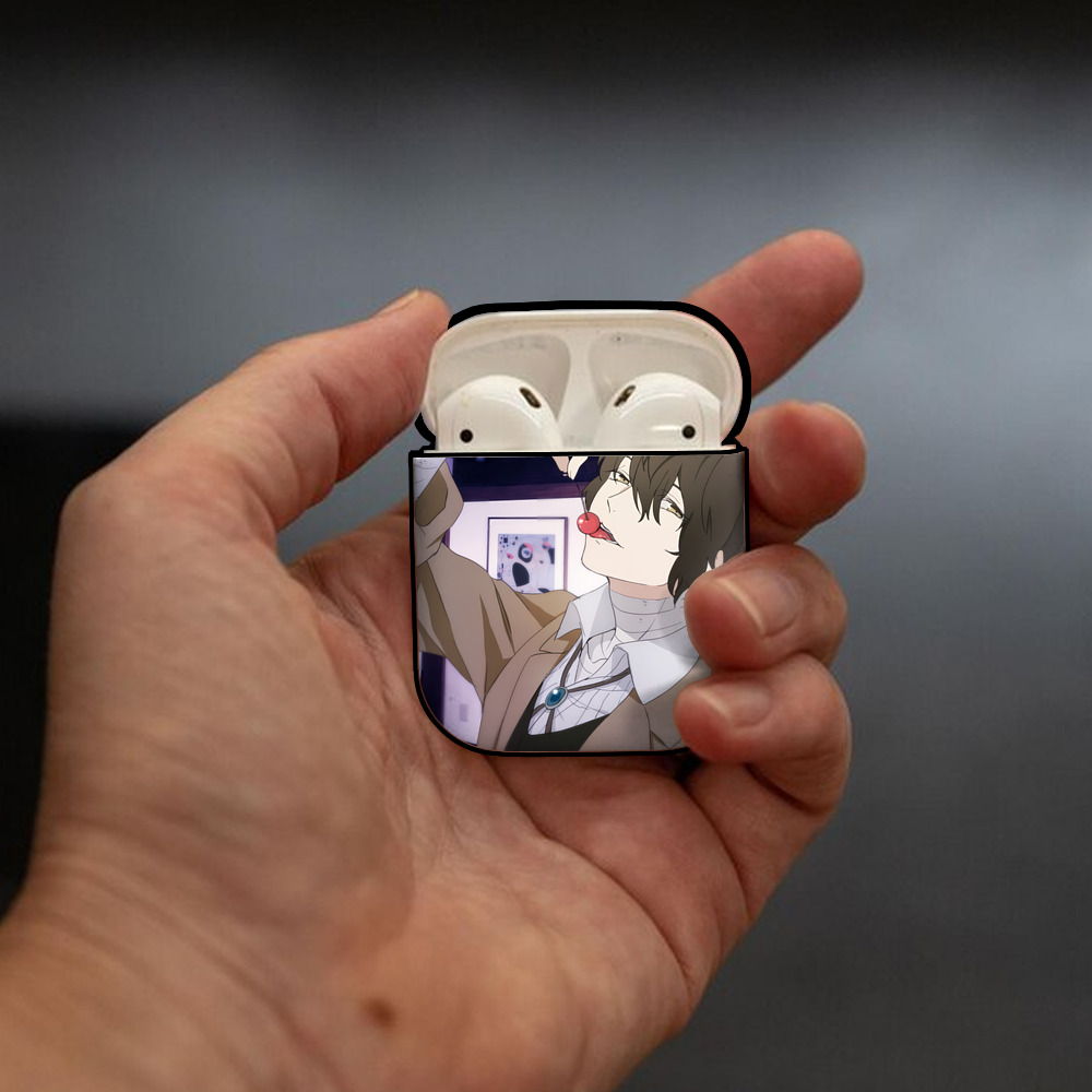 文豪ストレイドッグス Bungo Stray Dogs AirPods 第2世代保護ケース ハードシェル ブラック 耐衝撃・防指紋・カラビナ付き