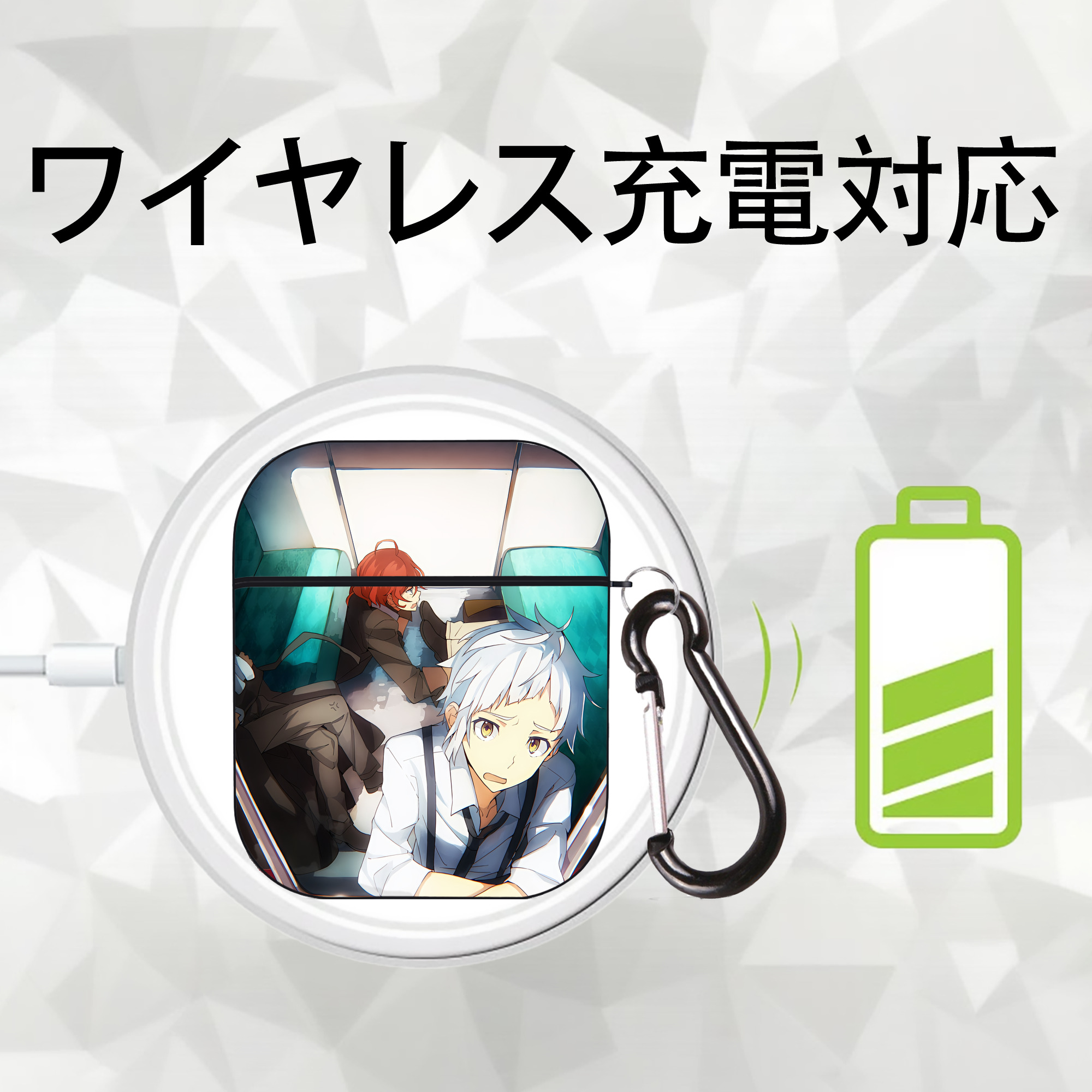 文豪ストレイドッグス Bungo Stray Dogs AirPods 第2世代保護ケース ハードシェル ブラック 耐衝撃・防指紋・カラビナ付き